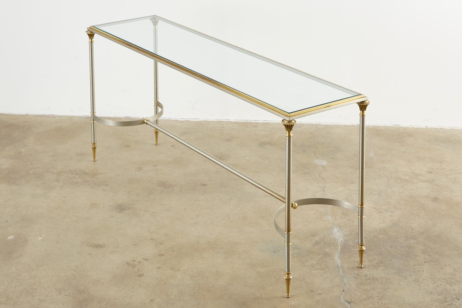 Hollywood Regency Maison Jansen Style Steel and Brass Console Table