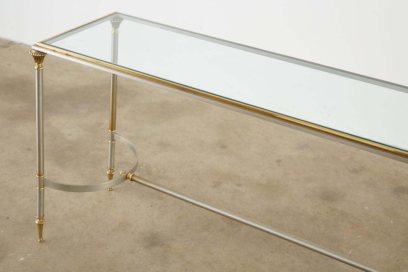 French Maison Jansen Style Steel and Brass Console Table
