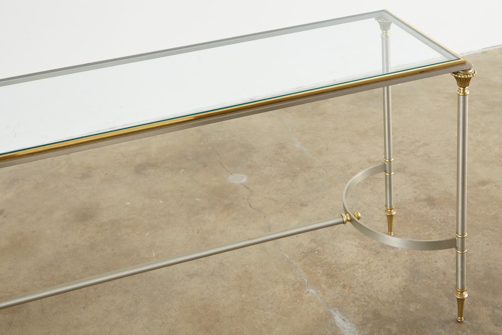 Brushed Maison Jansen Style Steel and Brass Console Table