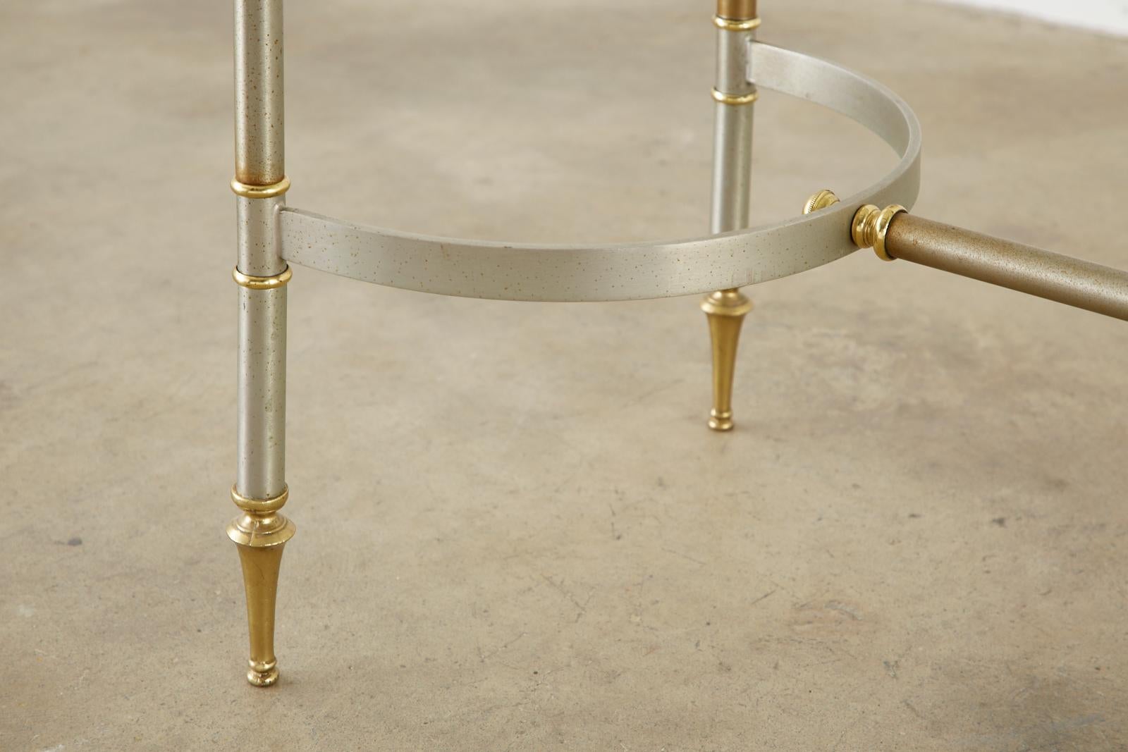 Glass Maison Jansen Style Steel and Brass Console Table