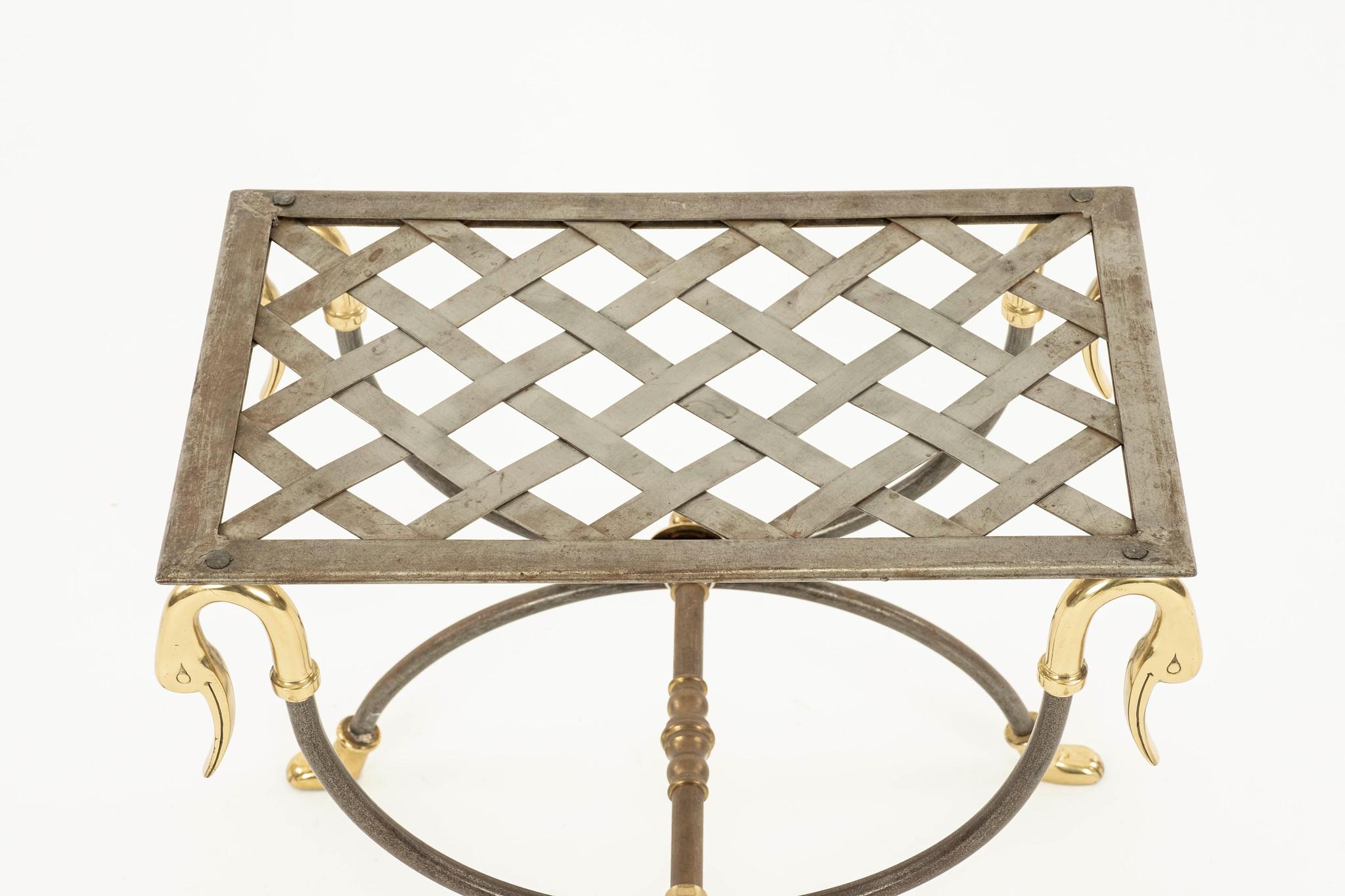 French Maison Jansen Style Steel and Brass Curule Ottoman