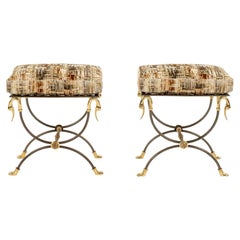 Maison Jansen Style Steel and Brass Curule Ottoman