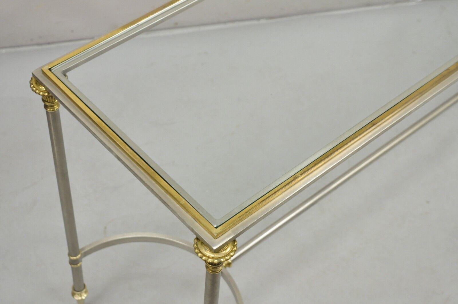 Maison Jansen Style Steel and Brass Neoclassical Directoire Console Sofa Table For Sale 6