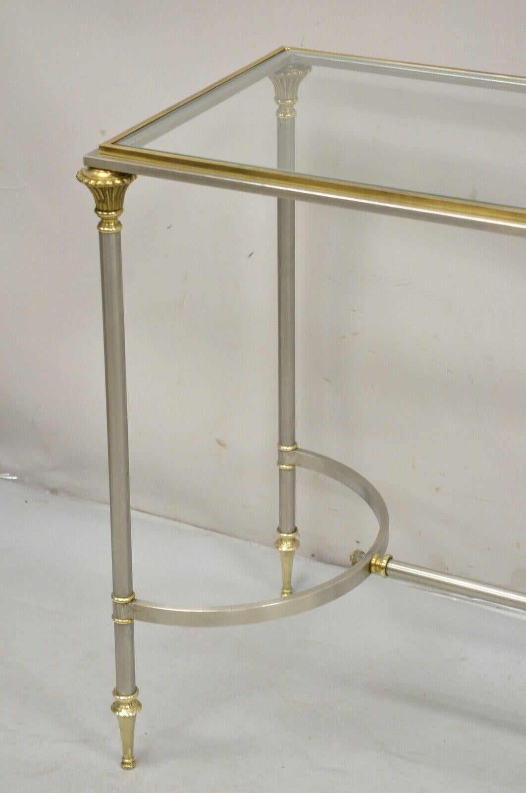Late 20th Century Maison Jansen Style Steel and Brass Neoclassical Directoire Console Sofa Table For Sale