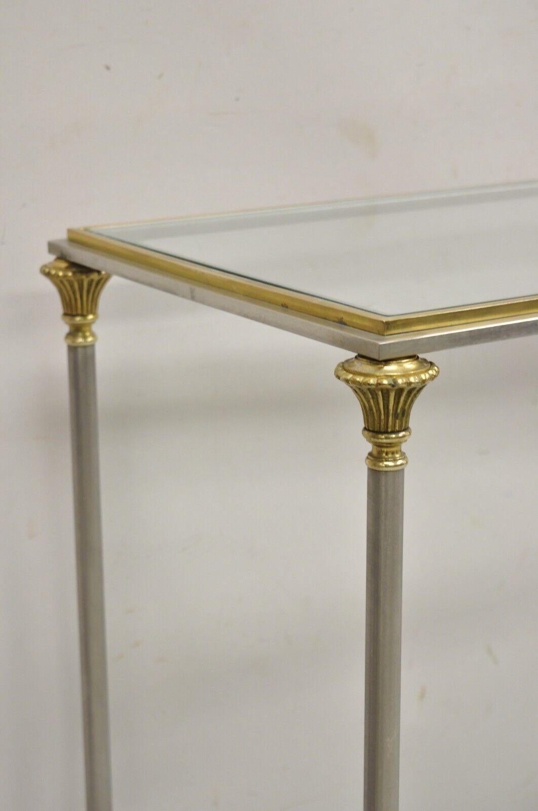 Maison Jansen Style Steel and Brass Neoclassical Directoire Console Sofa Table For Sale 2