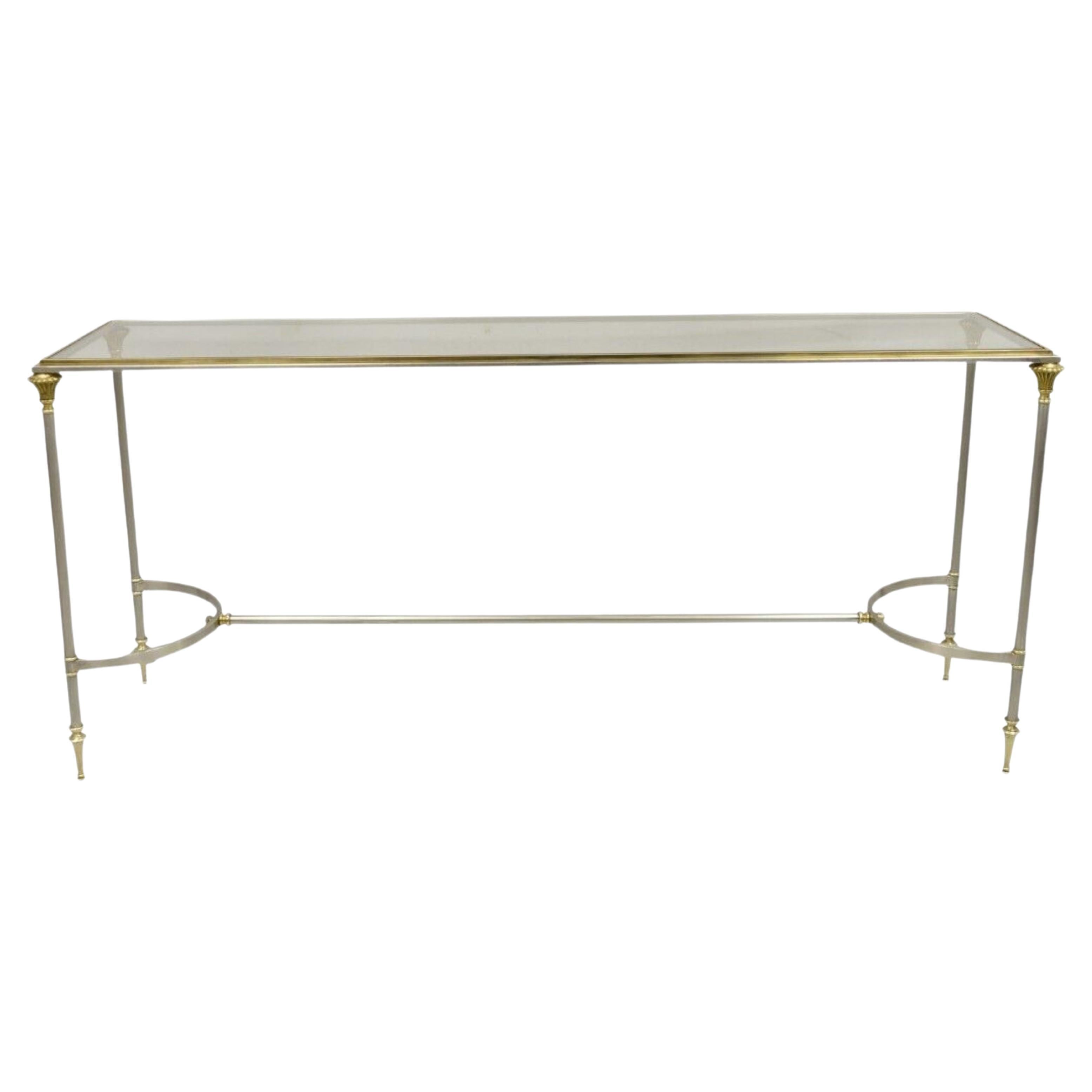 Maison Jansen Style Steel and Brass Neoclassical Directoire Console Sofa Table For Sale