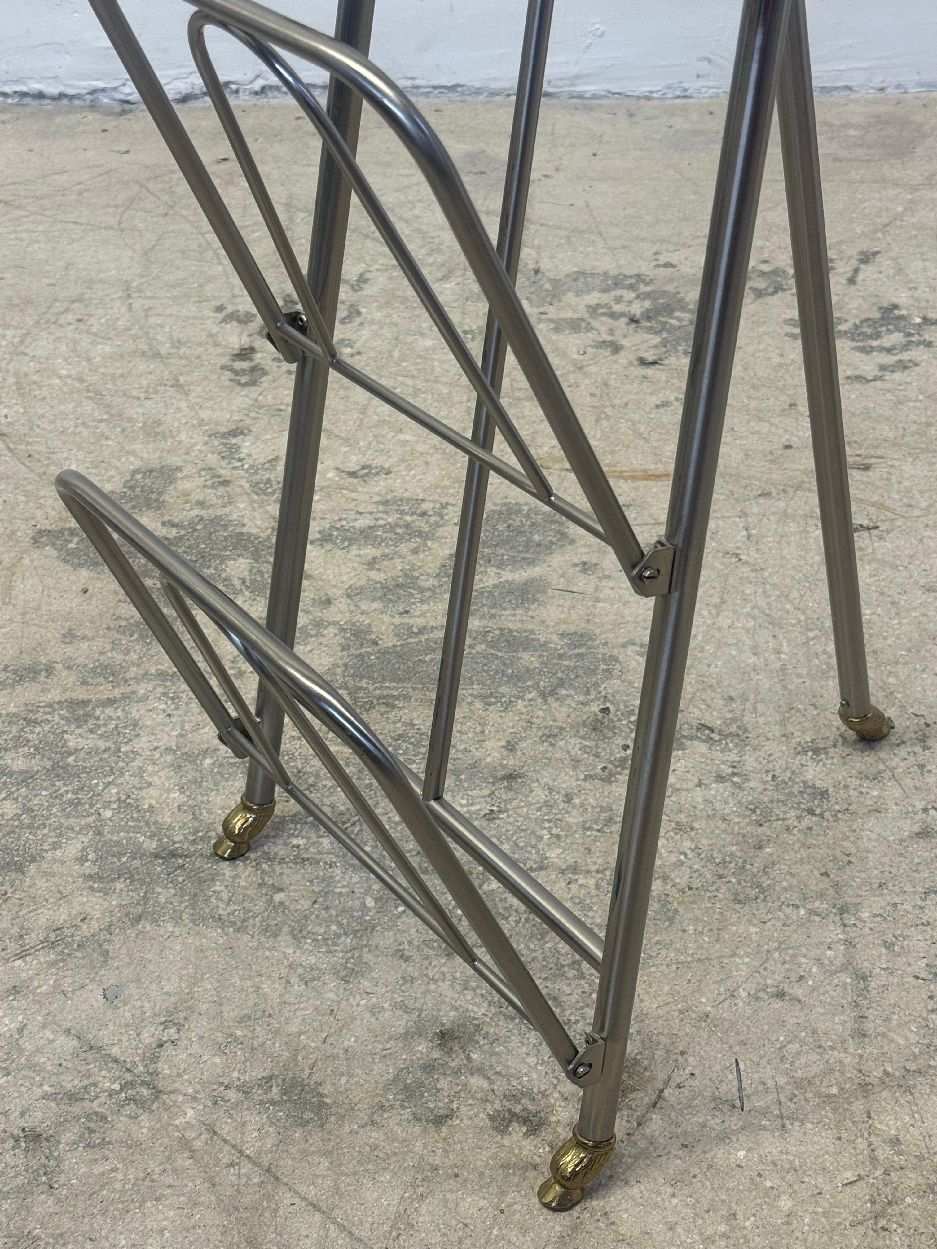 Maison Jansen Style Steel and Brass Rams Head and Feet Magazine Rack, Italy For Sale 4