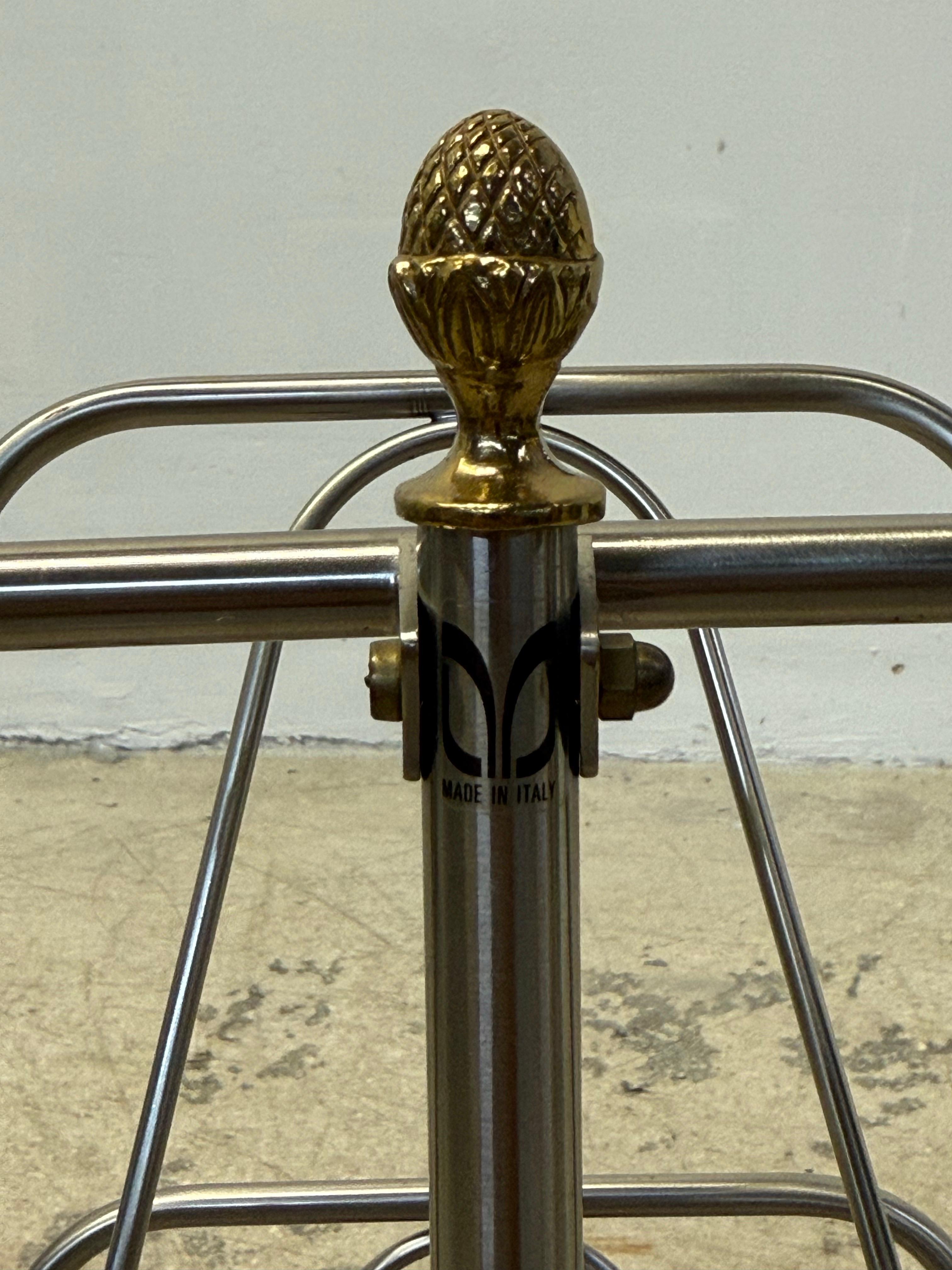 Maison Jansen Style Steel and Brass Rams Head and Feet Magazine Rack, Italy For Sale 6
