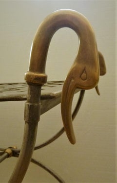 Maison Jansen Style Steel and Bronze Antique Curule Swan Stool