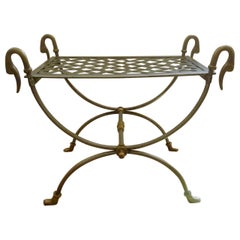 Tabouret cygne curule en acier et bronze antique de style Maison Jansen