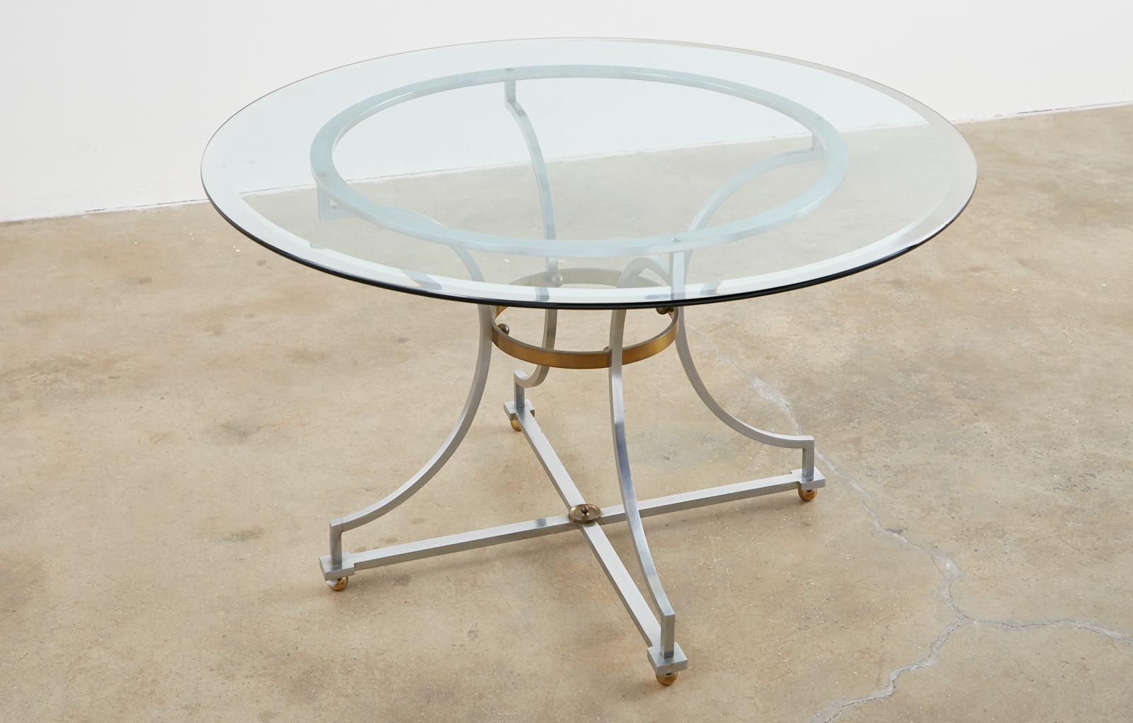 Table centrale en acier et bronze de style Maison Jansen en vente 2