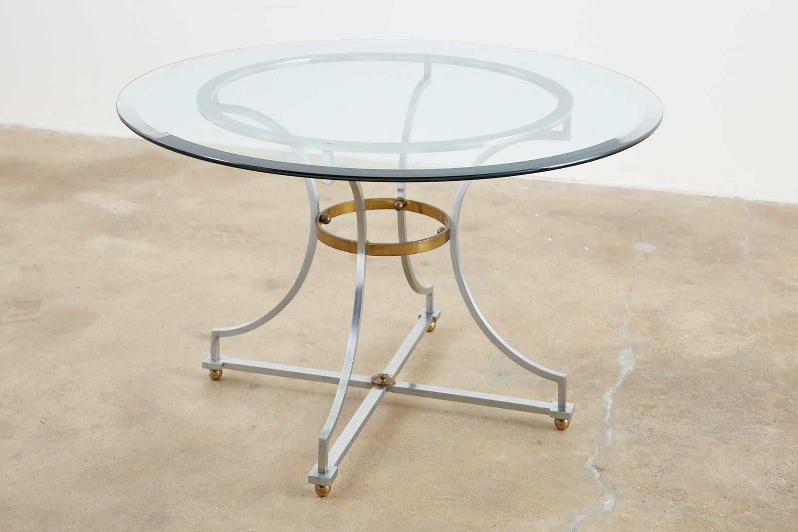 Néoclassique Table centrale en acier et bronze de style Maison Jansen en vente