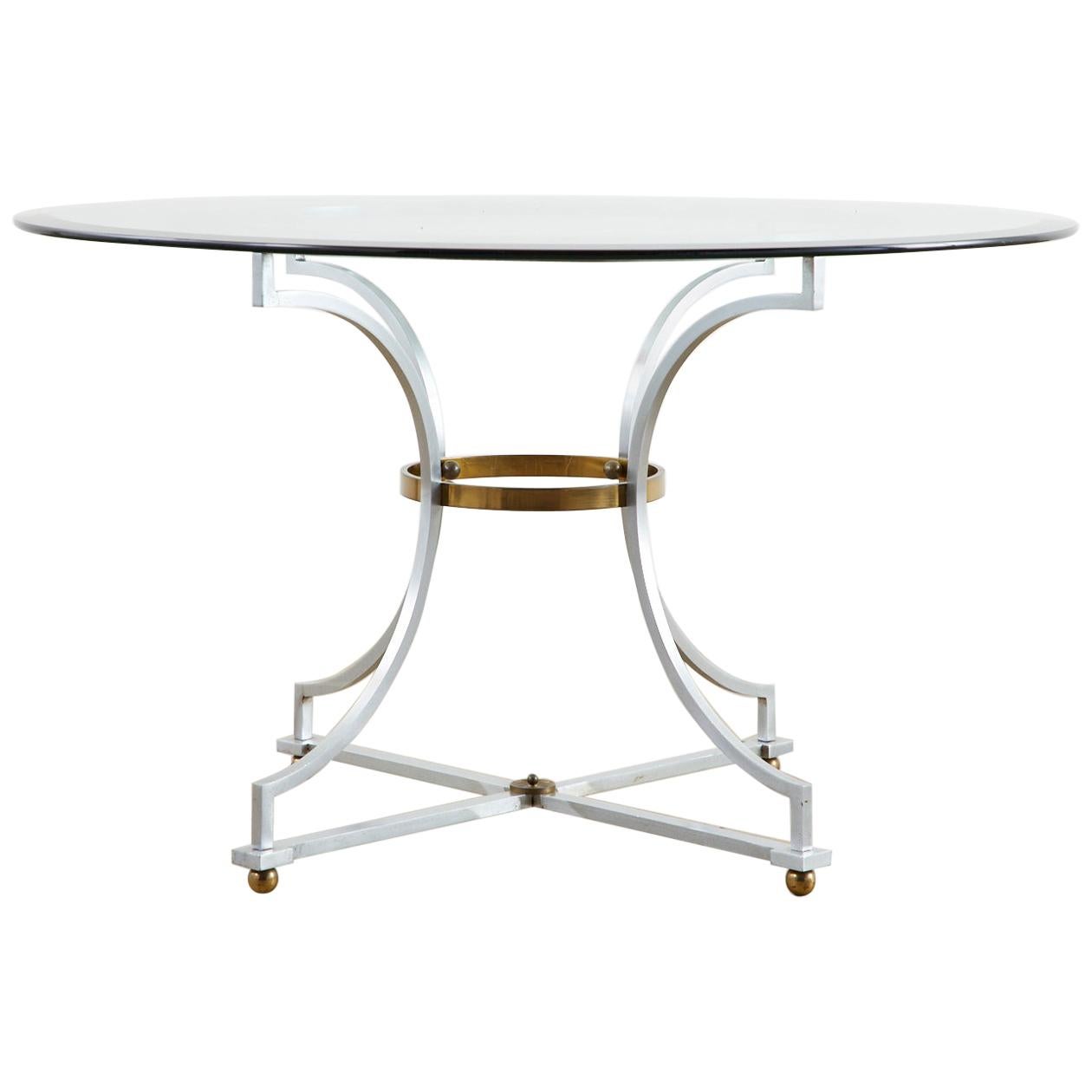 Maison Jansen Style Steel and Bronze Center Table For Sale