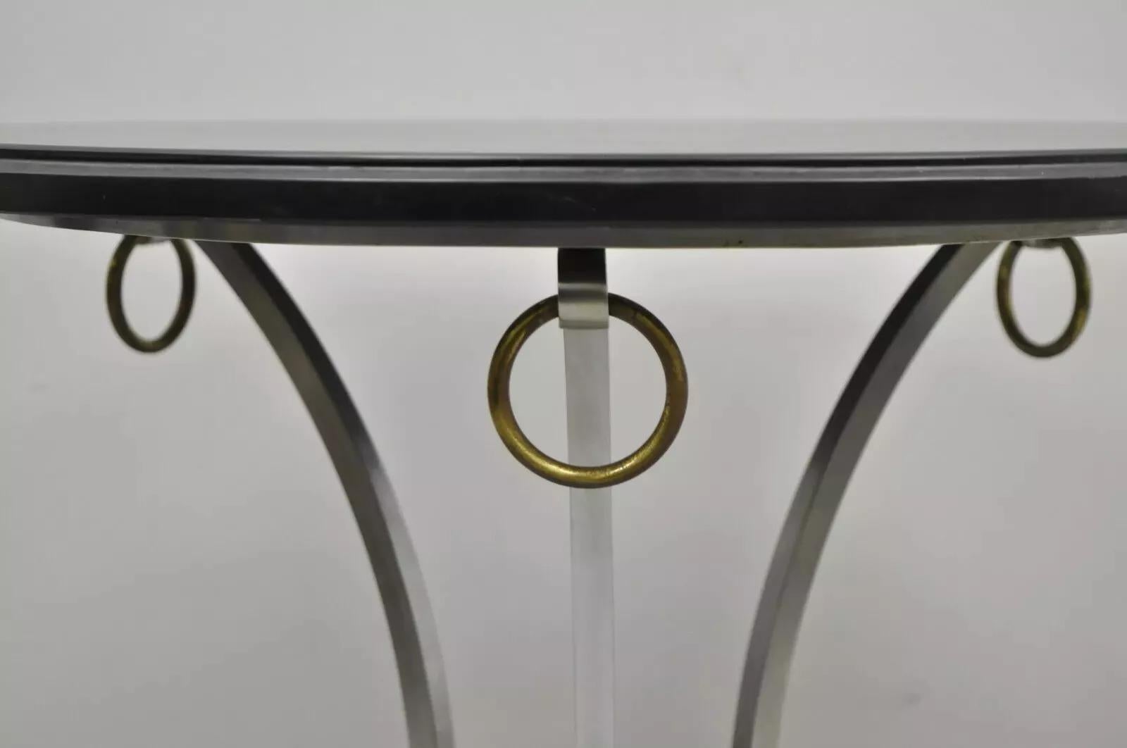 Maison Jansen Style Steel and Bronze Hoof Round Slate Top Regency Side Table In Good Condition For Sale In Philadelphia, PA