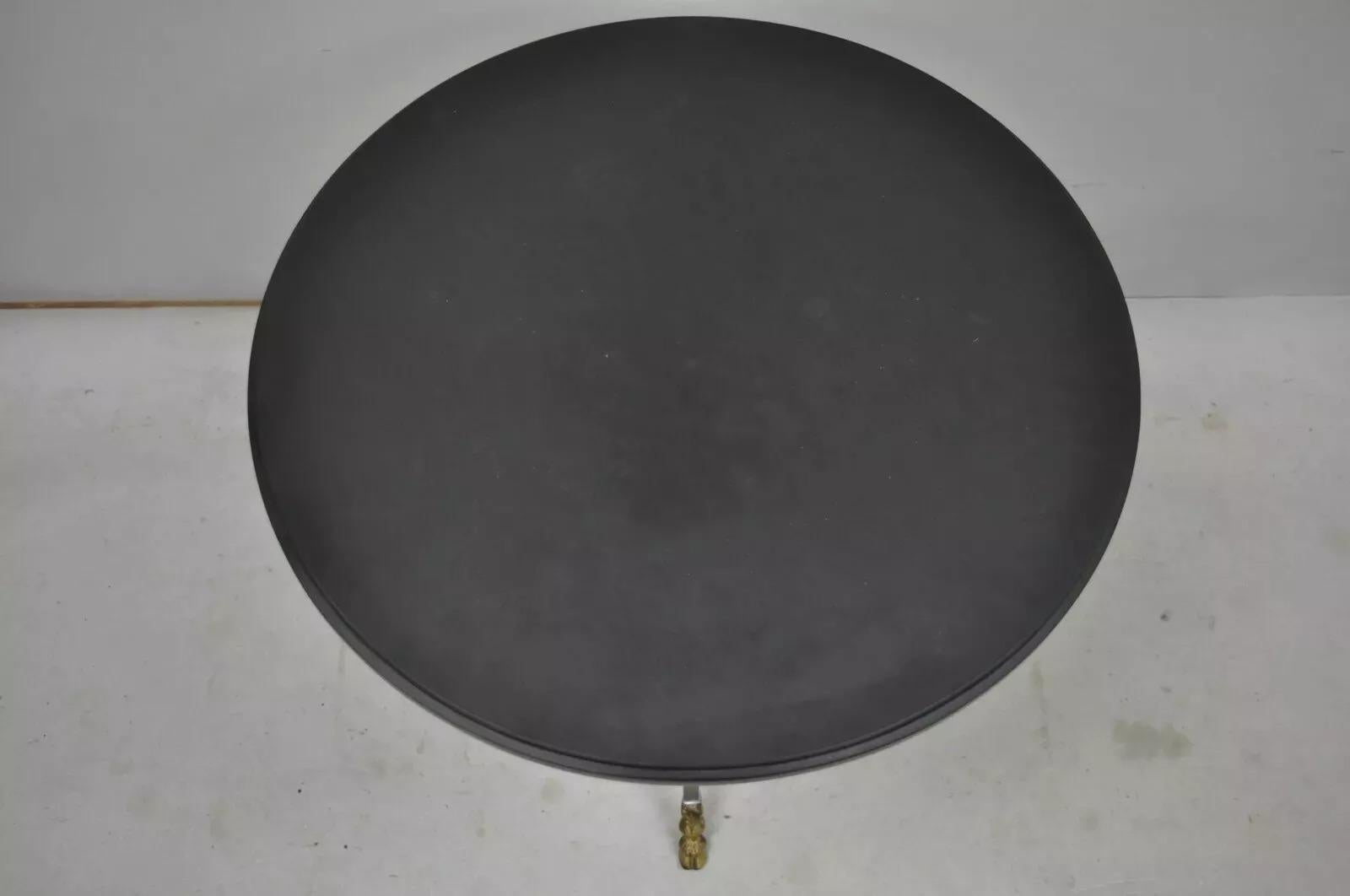 Maison Jansen Style Steel and Bronze Hoof Round Slate Top Regency Side Table For Sale 1