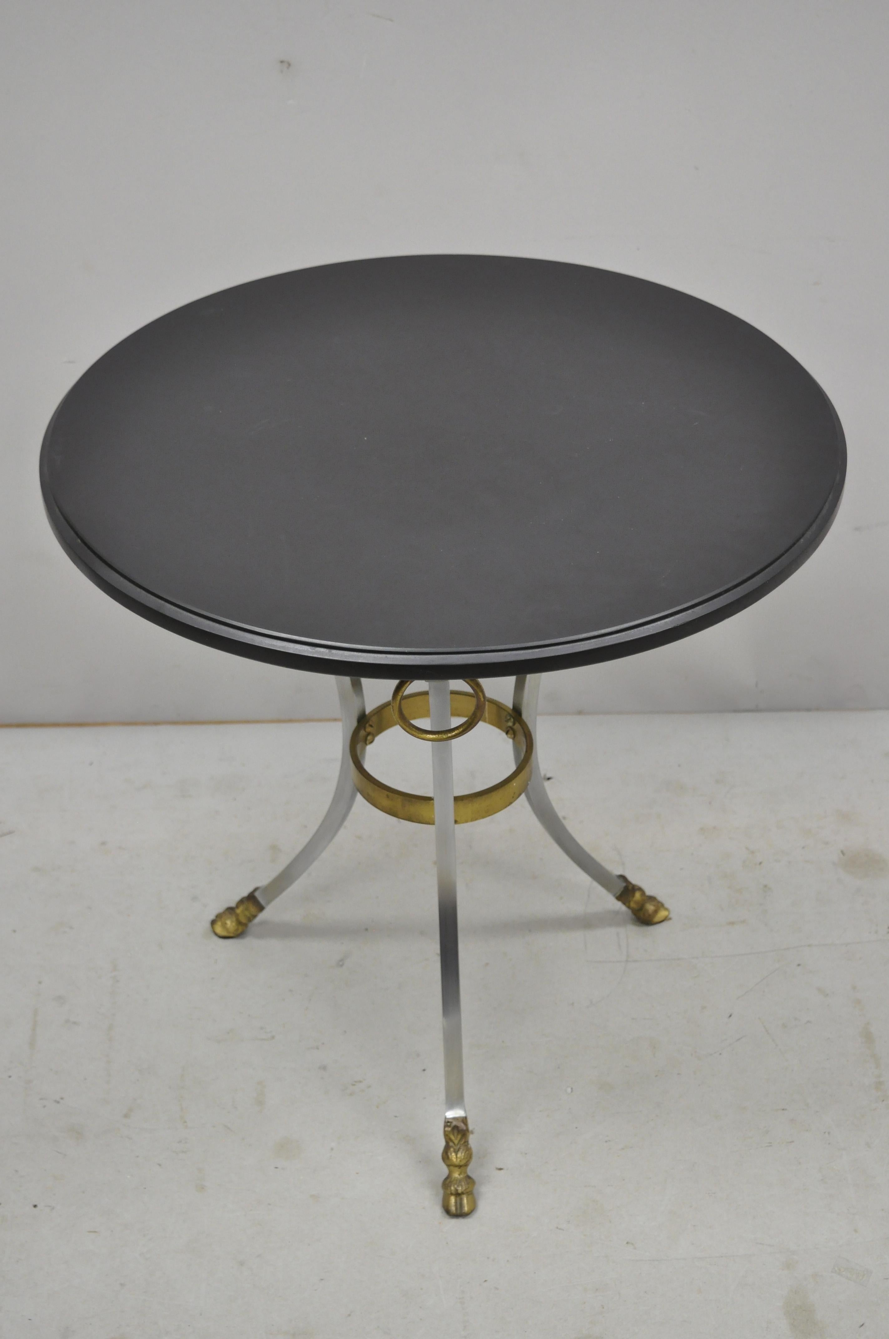 Vintage Maison Jansen style steel and bronze round round slate top 24