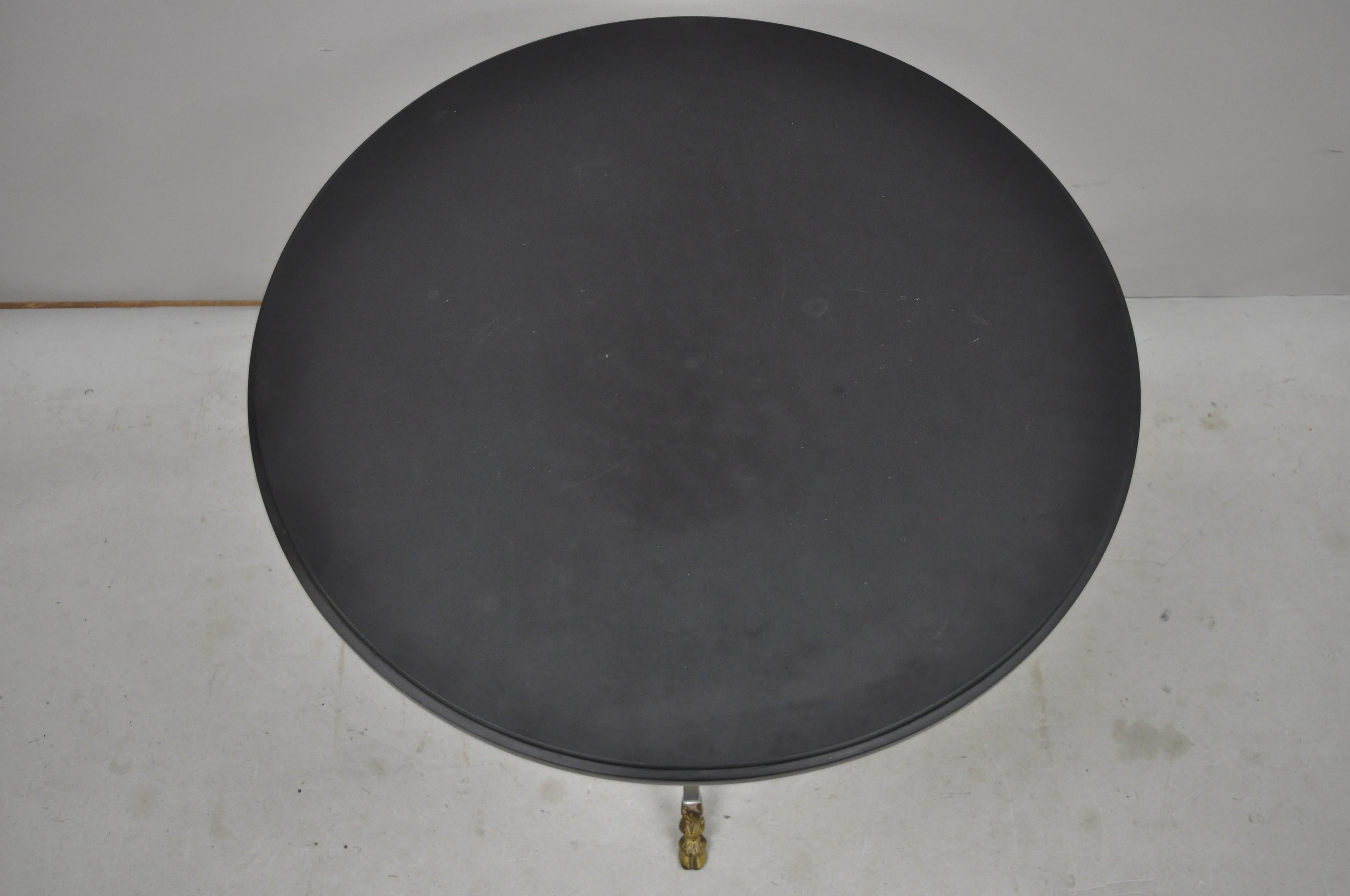 20th Century Maison Jansen Style Steel and Bronze Round Slate Top Hoof Feet Lamp Table For Sale