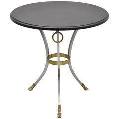 Retro Maison Jansen Style Steel and Bronze Round Slate Top Hoof Feet Lamp Table