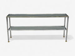 Maison Jansen Style, Steel, Brass, Glass, Console Table, France, 1970s