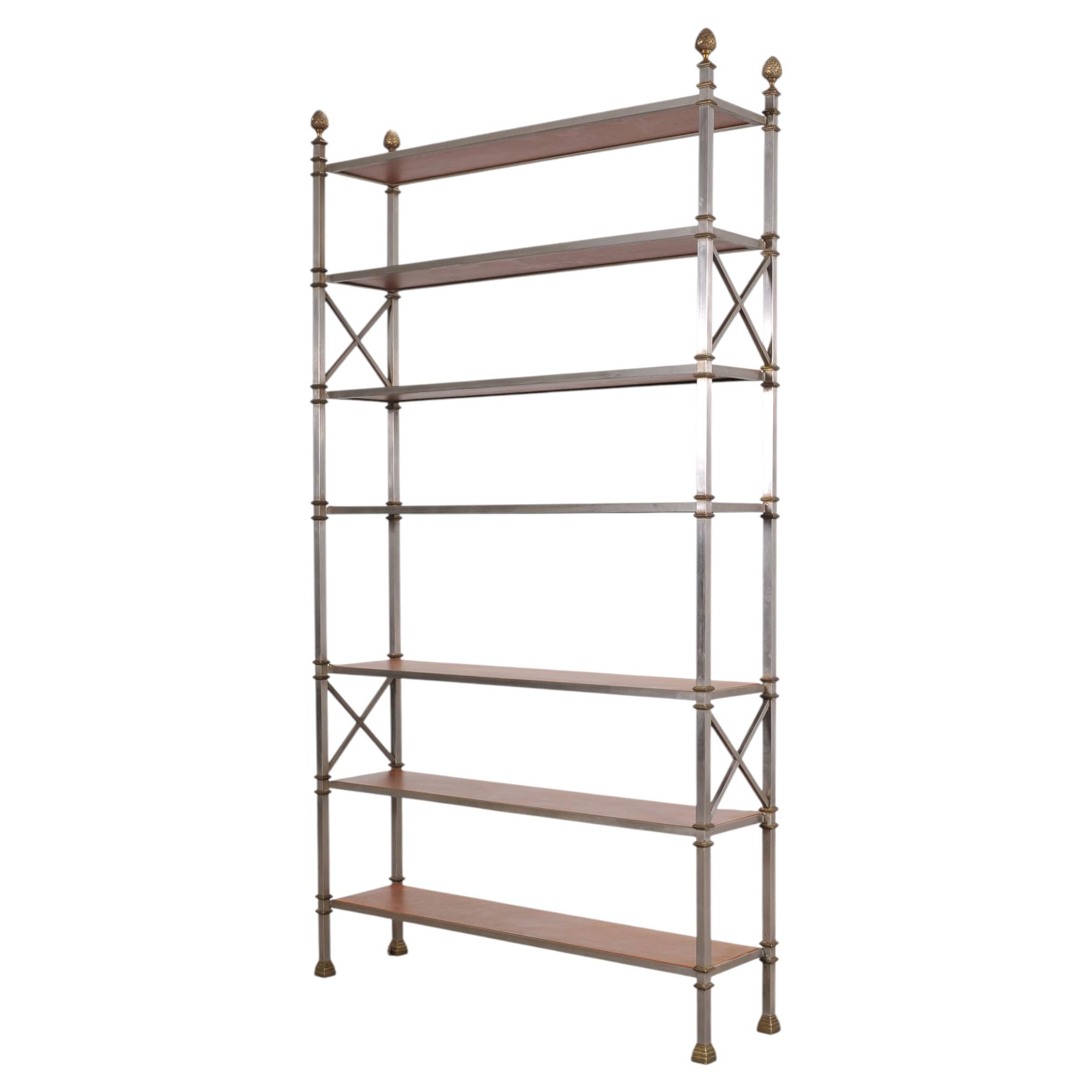Maison Jansen Style Steel Bronze Neoclassical Bookcase Étagère