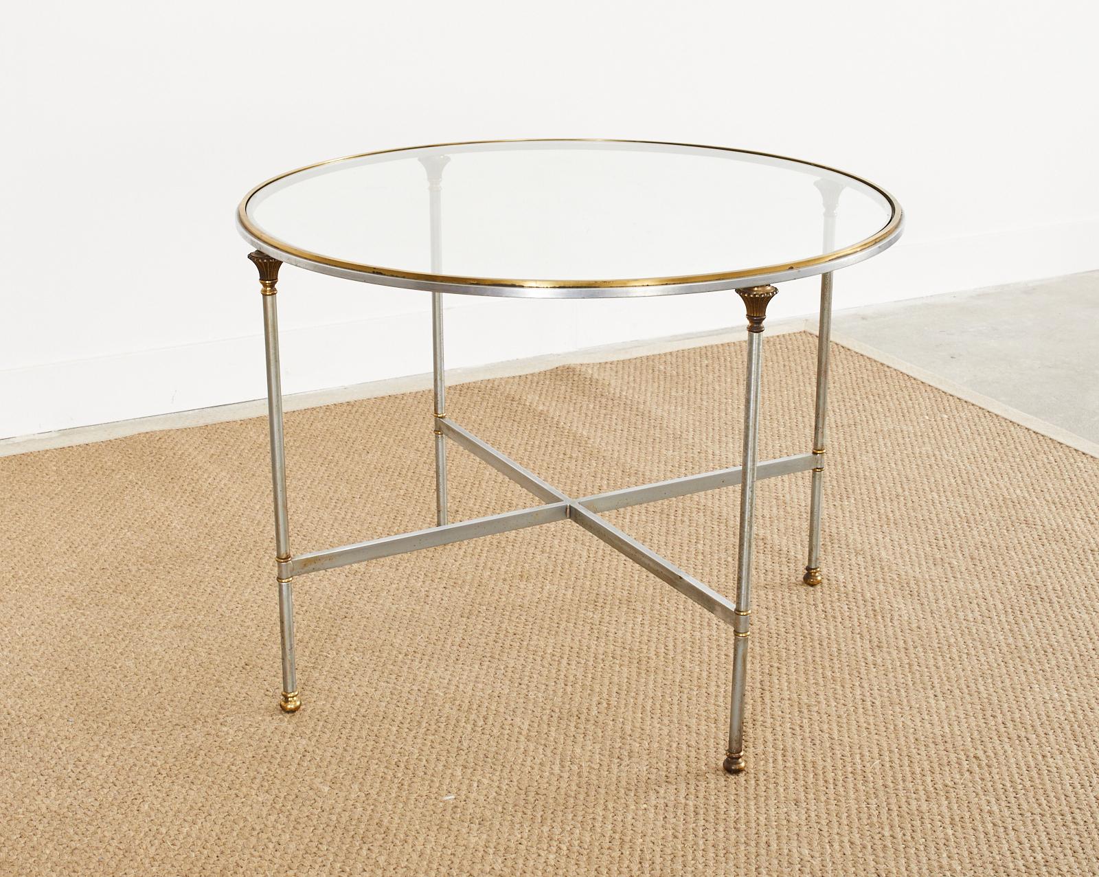 Brass Maison Jansen Style Steel Bronze Neoclassical Center or Dining Table