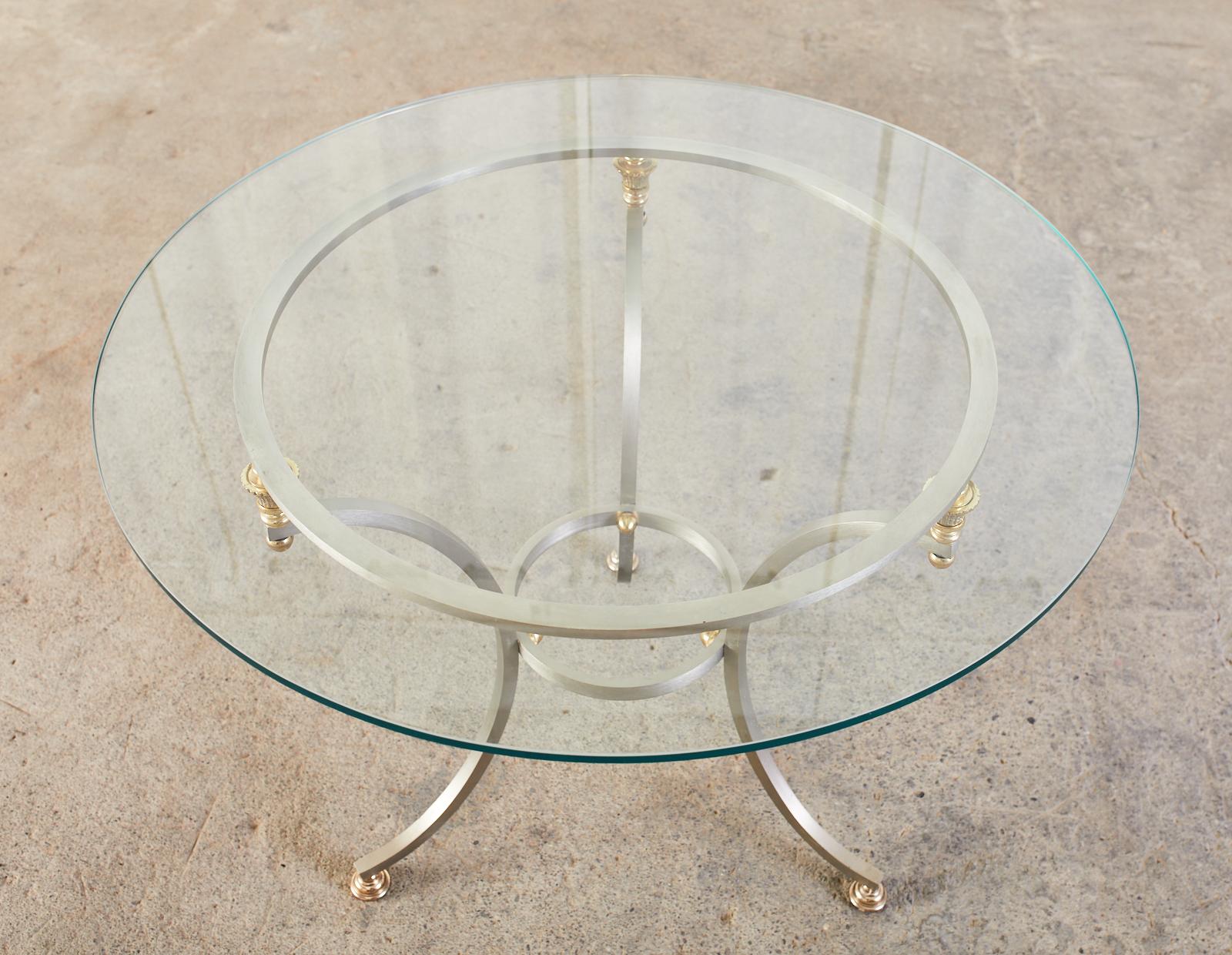 Maison Jansen Style Steel Bronzed Neoclassical Gueridon Drinks Table In Good Condition In Rio Vista, CA