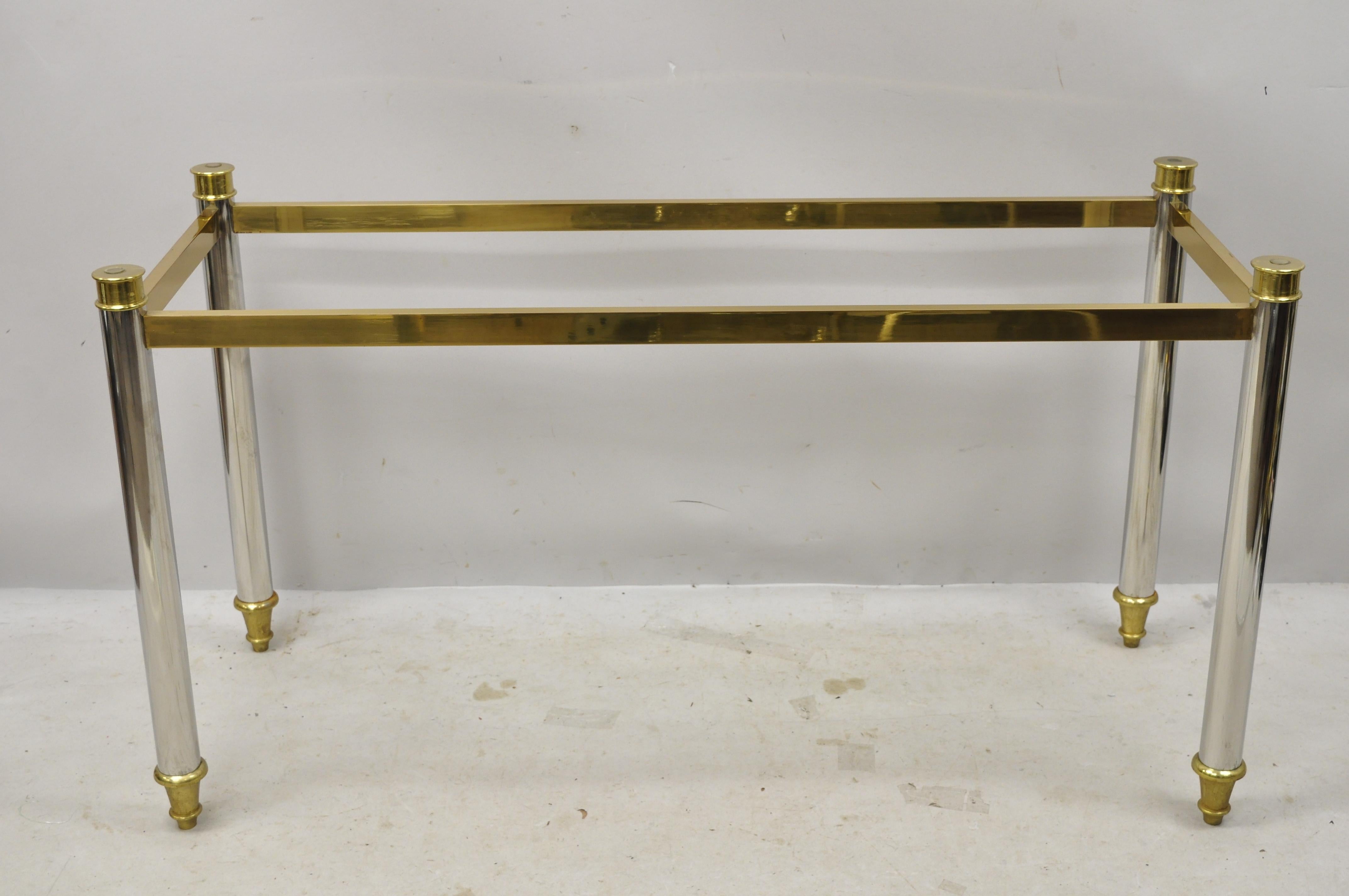 Maison Jansen Style Steel Chrome and Brass Hollywood Regency Console Table Base For Sale 5