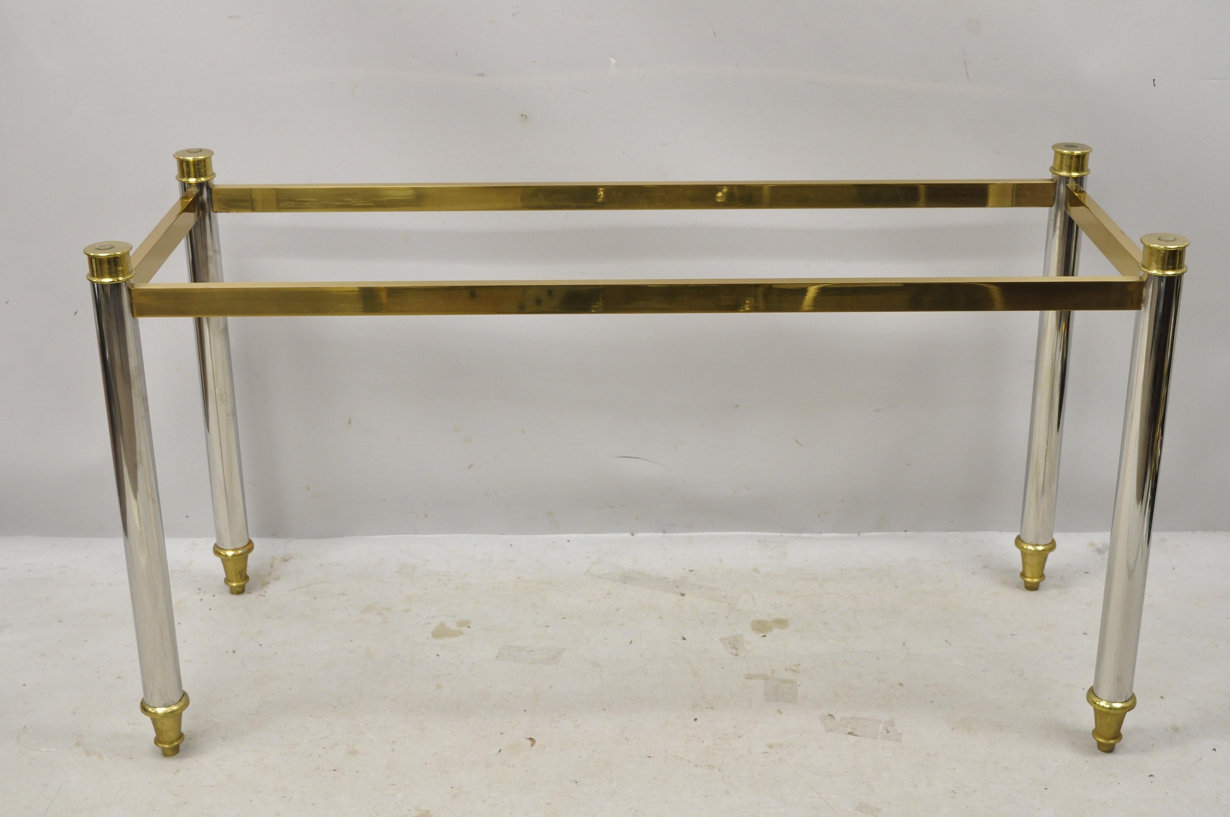 Maison Jansen Style Steel Chrome and Brass Hollywood Regency Console Table Base 5