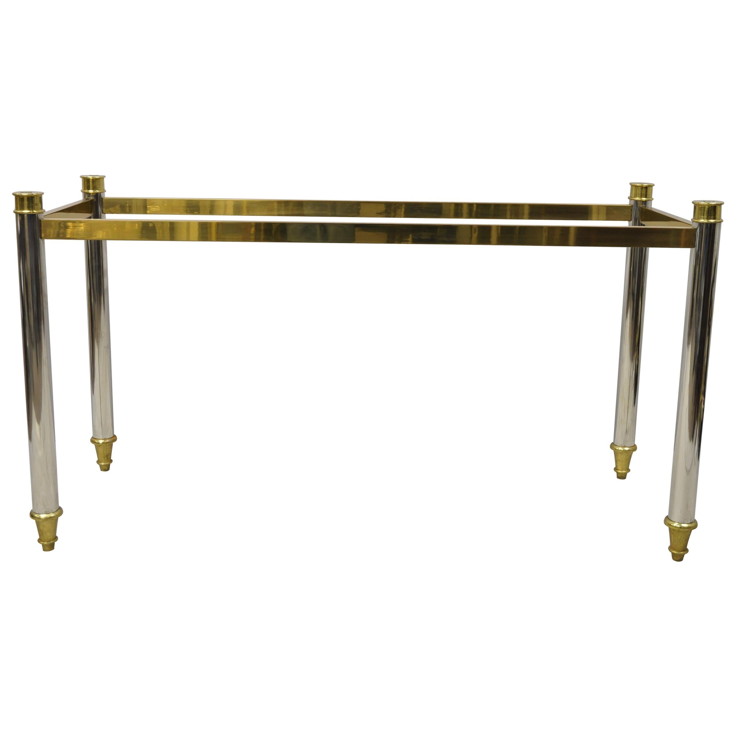 Maison Jansen Style Steel Chrome and Brass Hollywood Regency Console Table Base For Sale