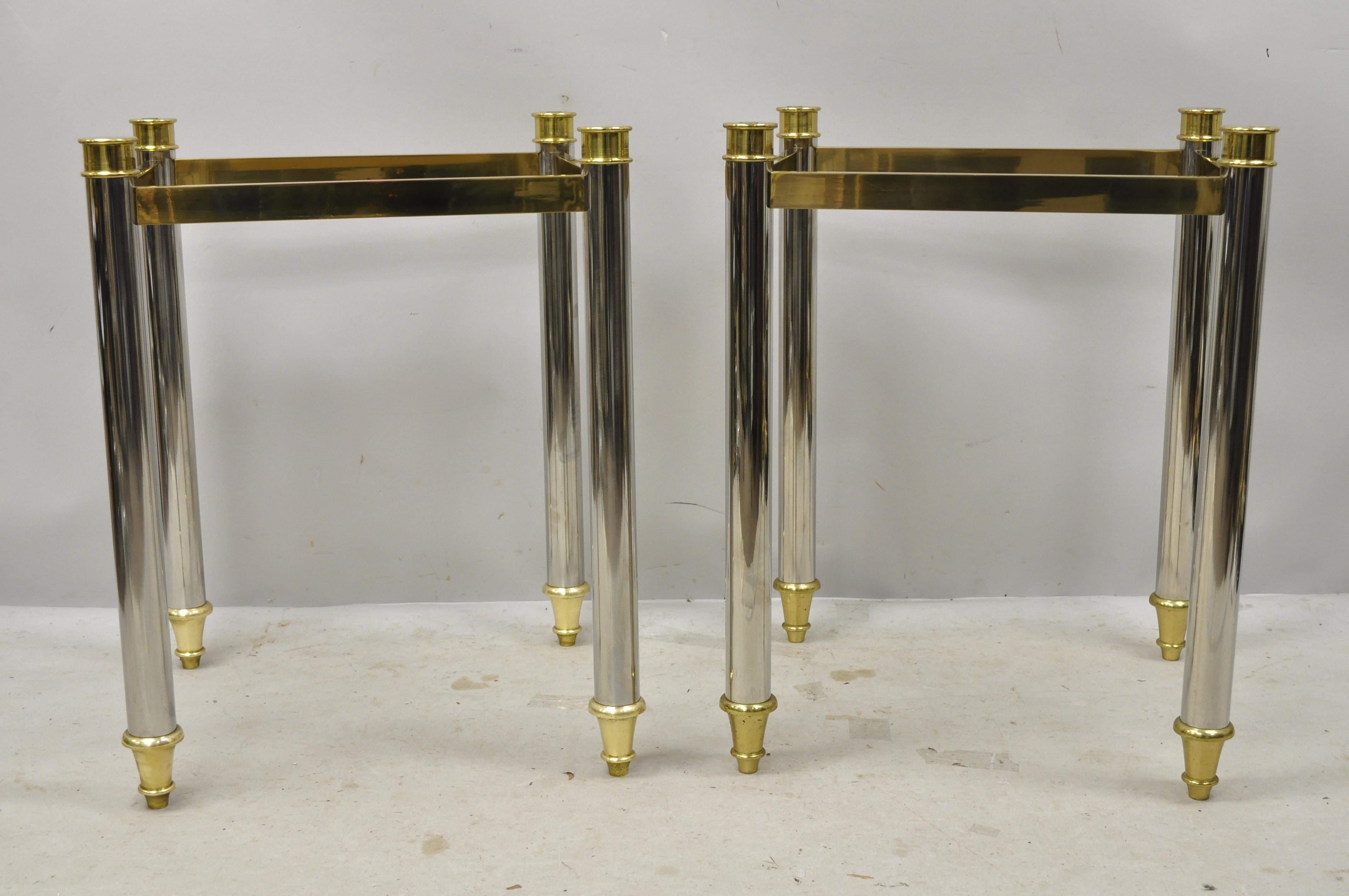 Maison Jansen Style Steel Chrome and Brass Hollywood Regency End Tables, a Pair For Sale 7