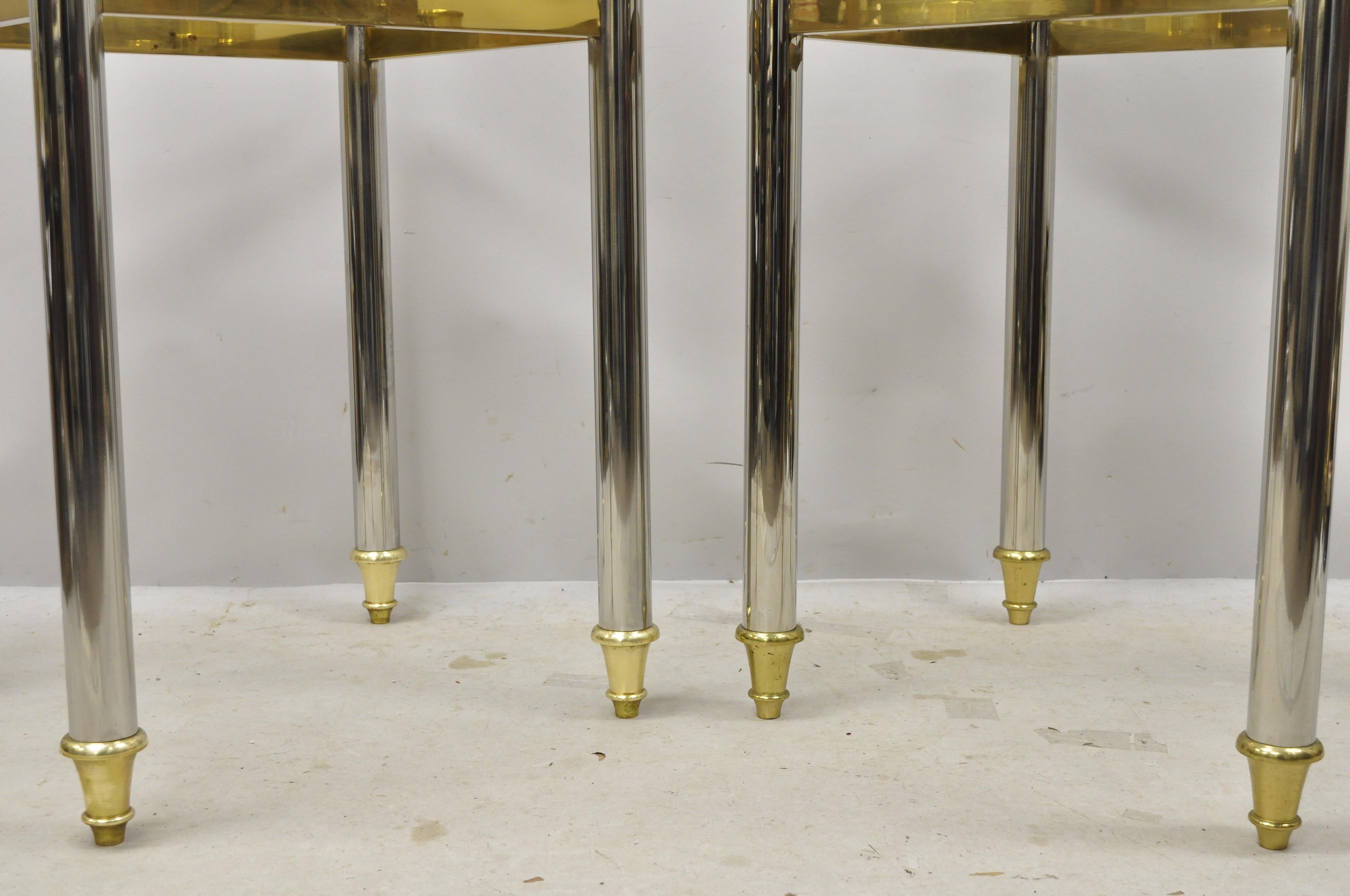 Maison Jansen Style Steel Chrome and Brass Hollywood Regency End Tables, a Pair In Good Condition For Sale In Philadelphia, PA