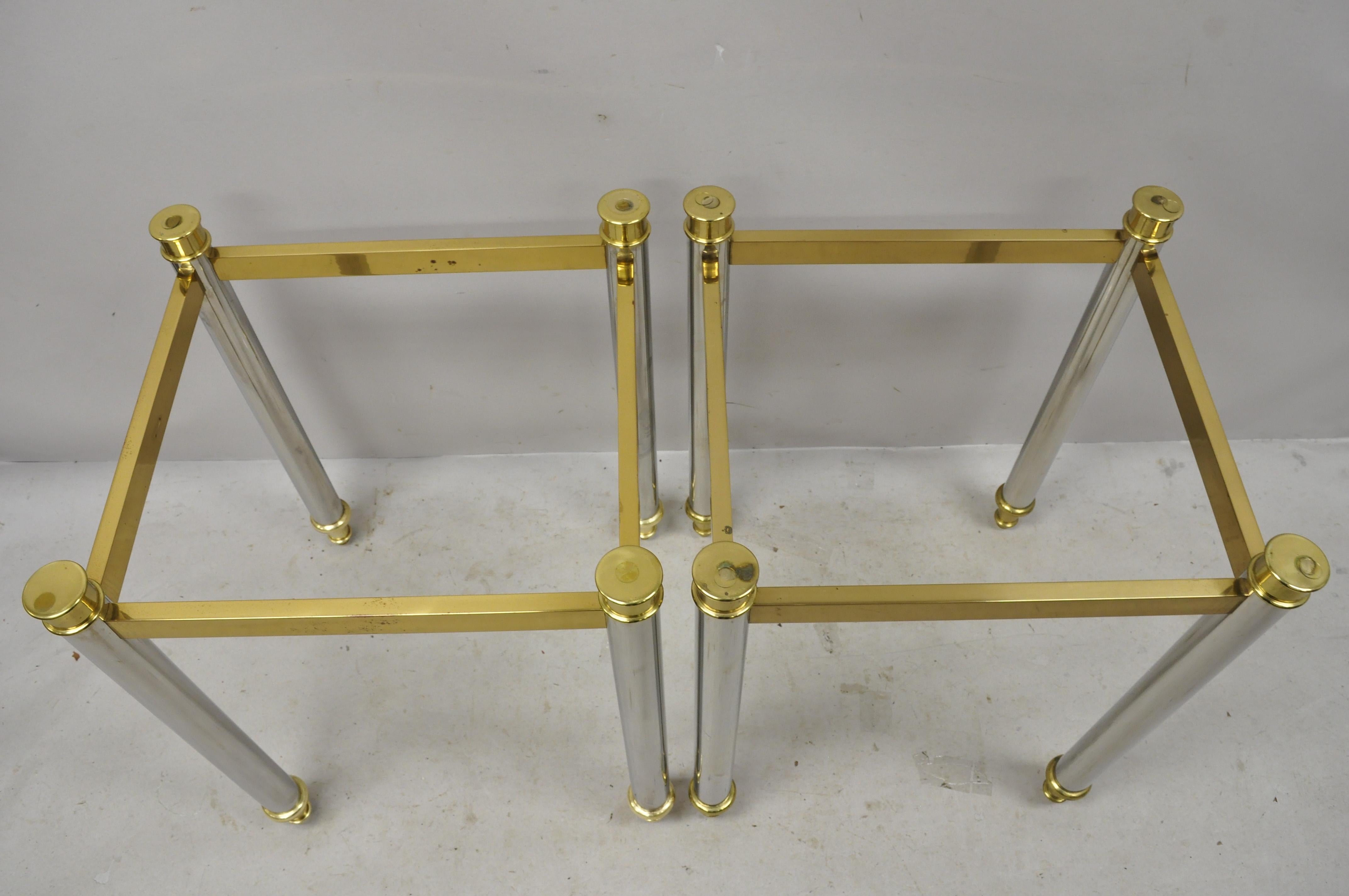 Maison Jansen Style Steel Chrome and Brass Hollywood Regency End Tables, a Pair For Sale 2