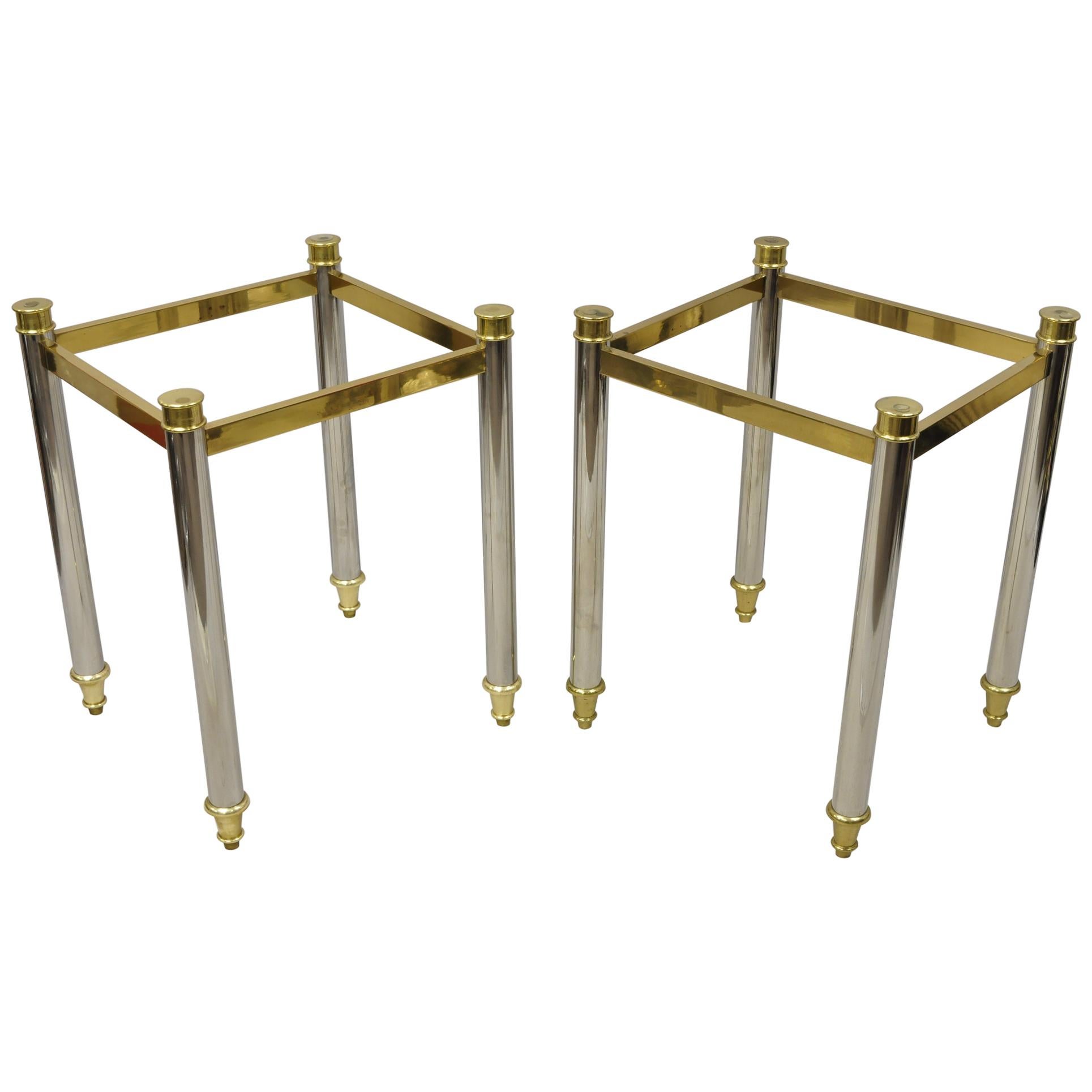 Maison Jansen Style Steel Chrome and Brass Hollywood Regency End Tables, a Pair