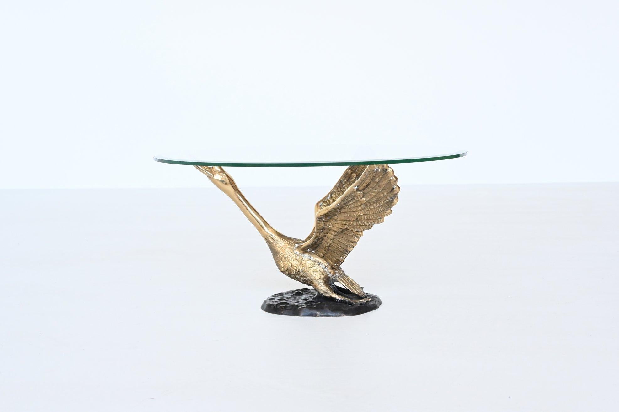 Glass Maison Jansen Style Swan Coffee Table Bronze France 1970