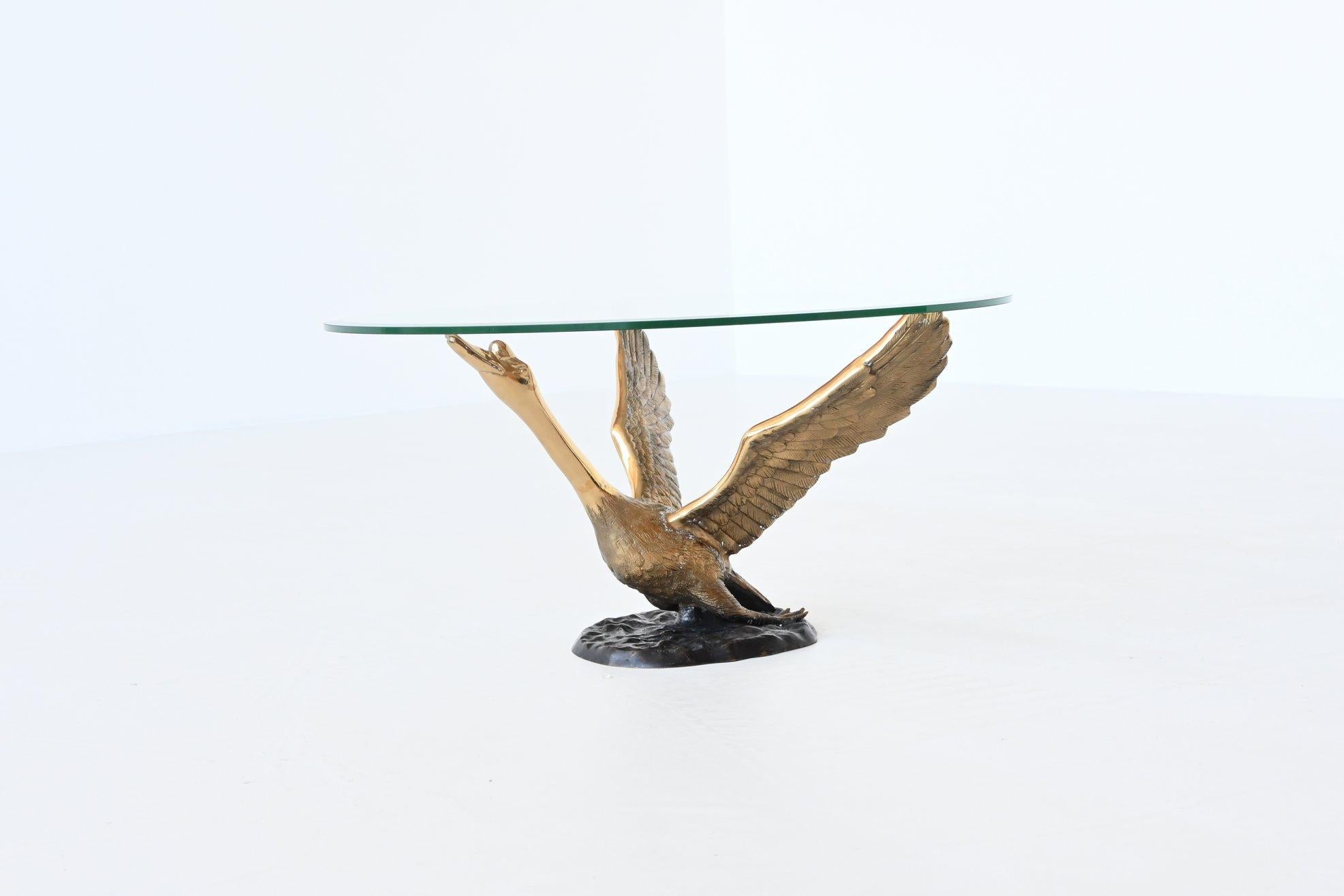 Maison Jansen Style Swan Coffee Table Bronze France 1970 2
