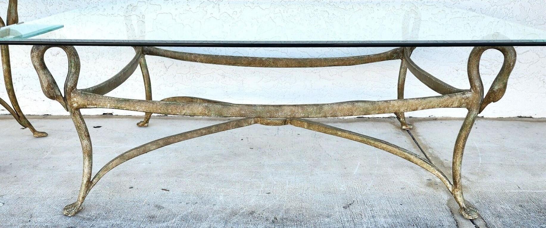 For FULL item description click on CONTINUE READING at the bottom of this page.

Offering One Of Our Recent Palm Beach Estate Fine Furniture Acquisitions Of A
Pair of Maison Jansen Style Patinated Metal Swan Head Cocktail & Side Tables
 
Approximate