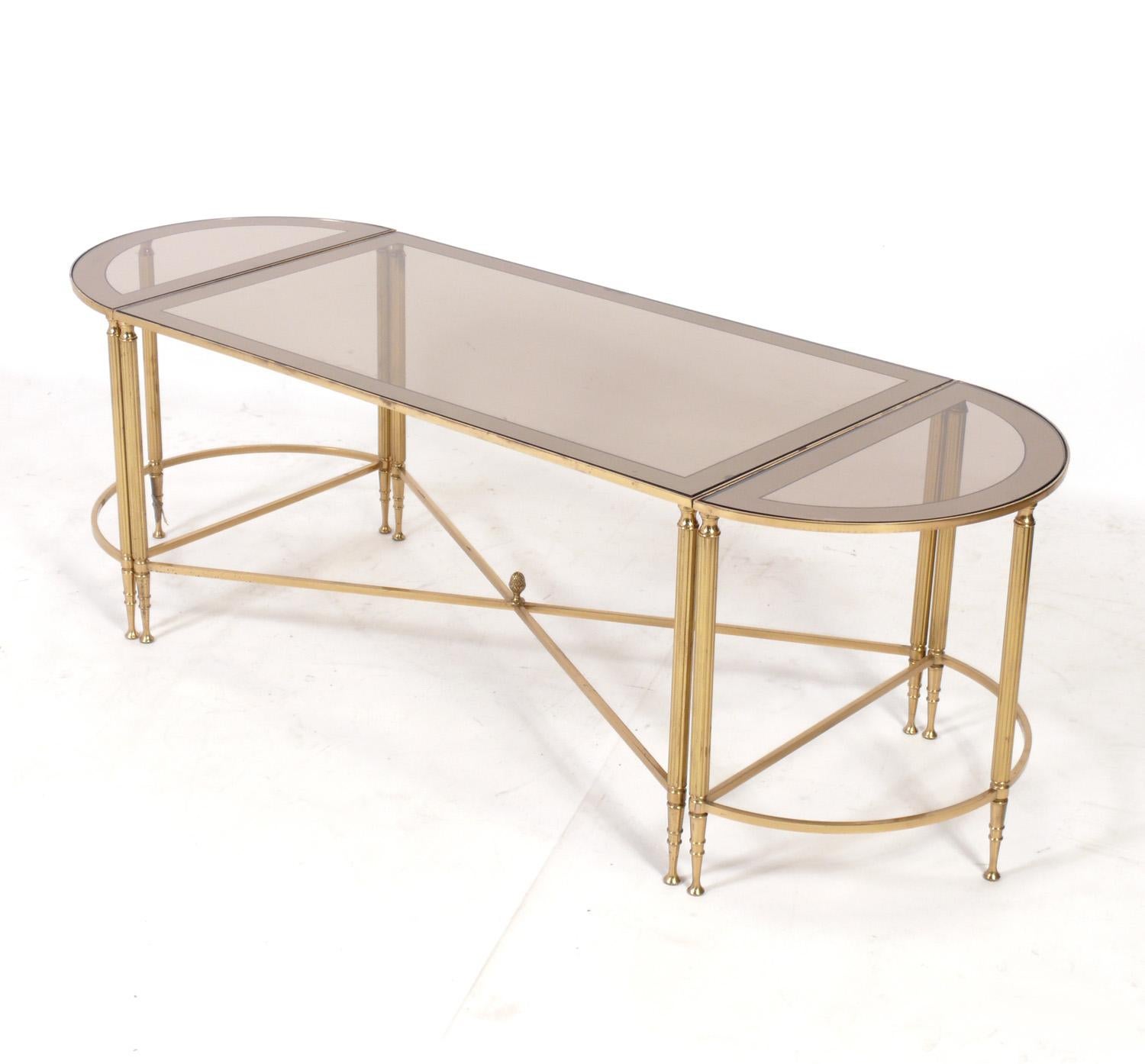 Neoclassical Maison Jansen Style Three Piece Brass Coffee Table