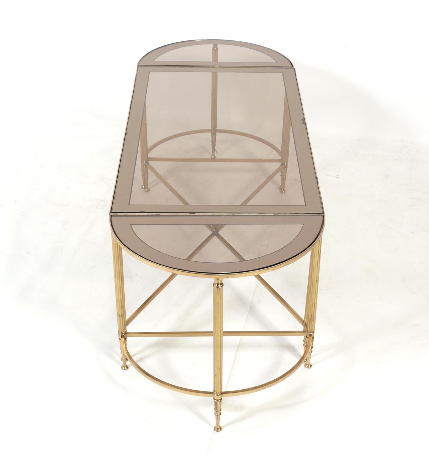 French Maison Jansen Style Three Piece Brass Coffee Table