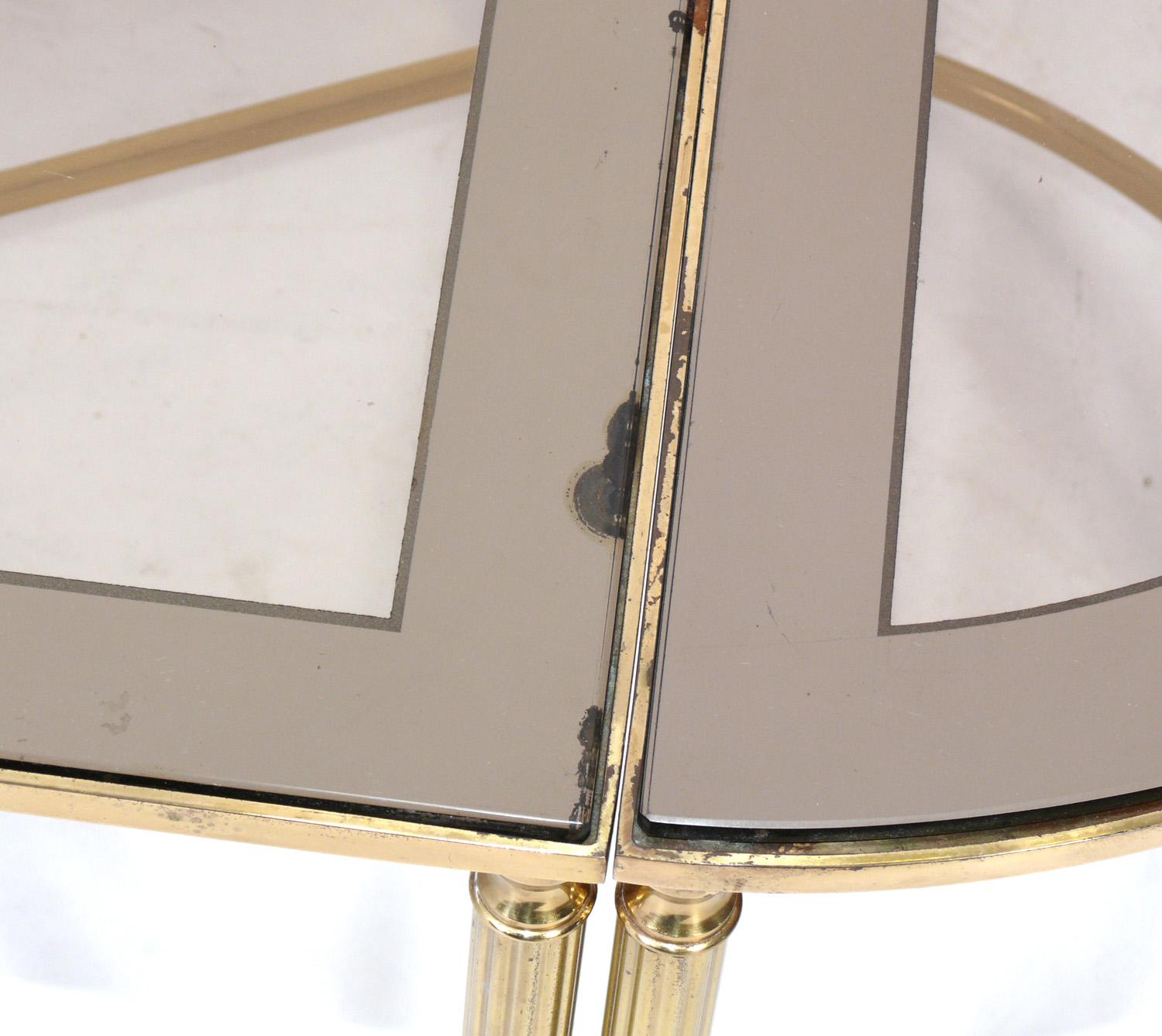 Maison Jansen Style Three Piece Brass Coffee Table In Good Condition In Atlanta, GA