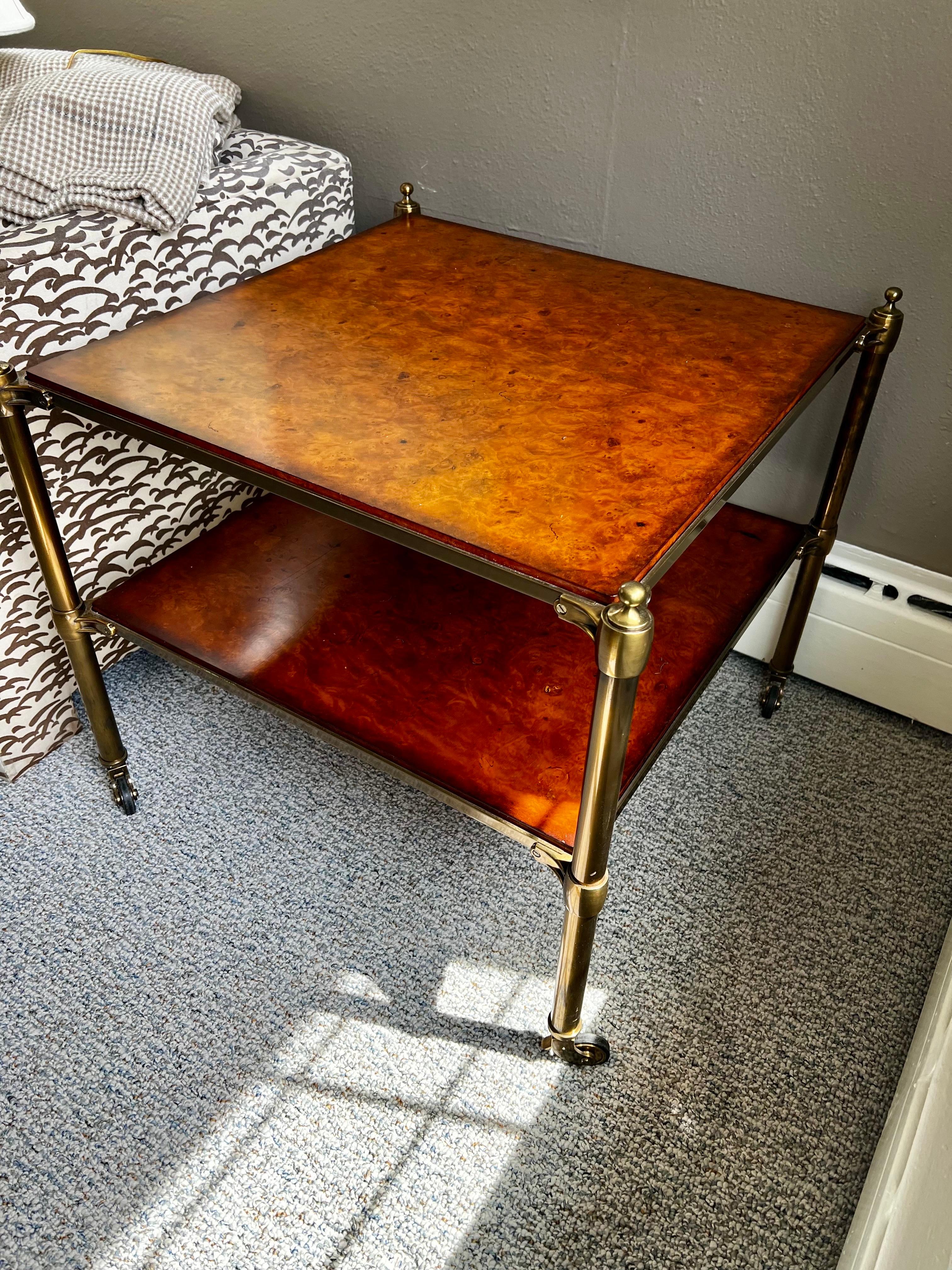 Contemporary Maison Jansen Style Two-Tier Tiger Maple Lamp Table Side Table Barclay Butera