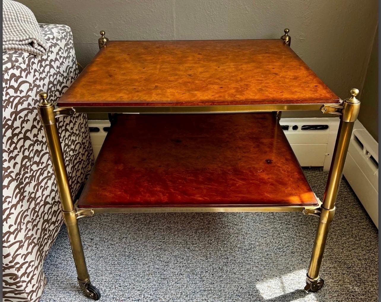 Maison Jansen Style Two-Tier Tiger Maple Lamp Table Side Table Barclay Butera 1