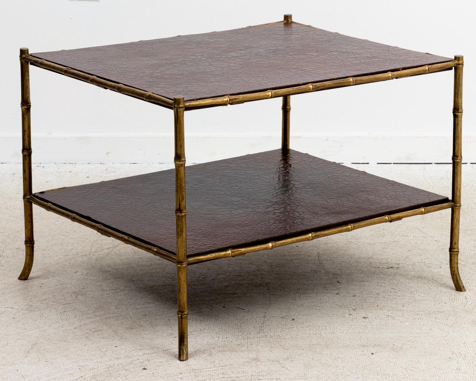 Mid-20th Century Maison Jansen Style Two Tiered Brass Bamboo Table For Sale