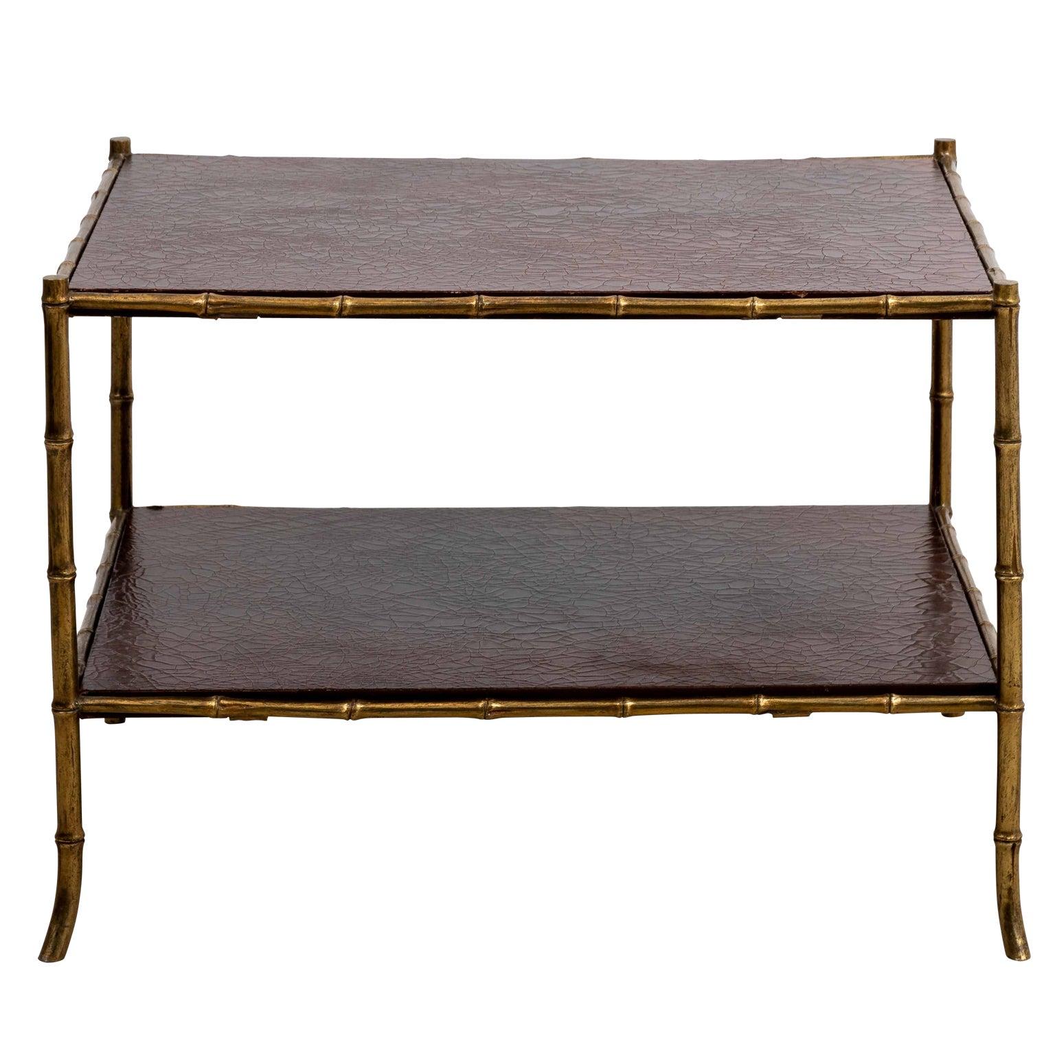 Maison Jansen Style Two Tiered Brass Bamboo Table For Sale