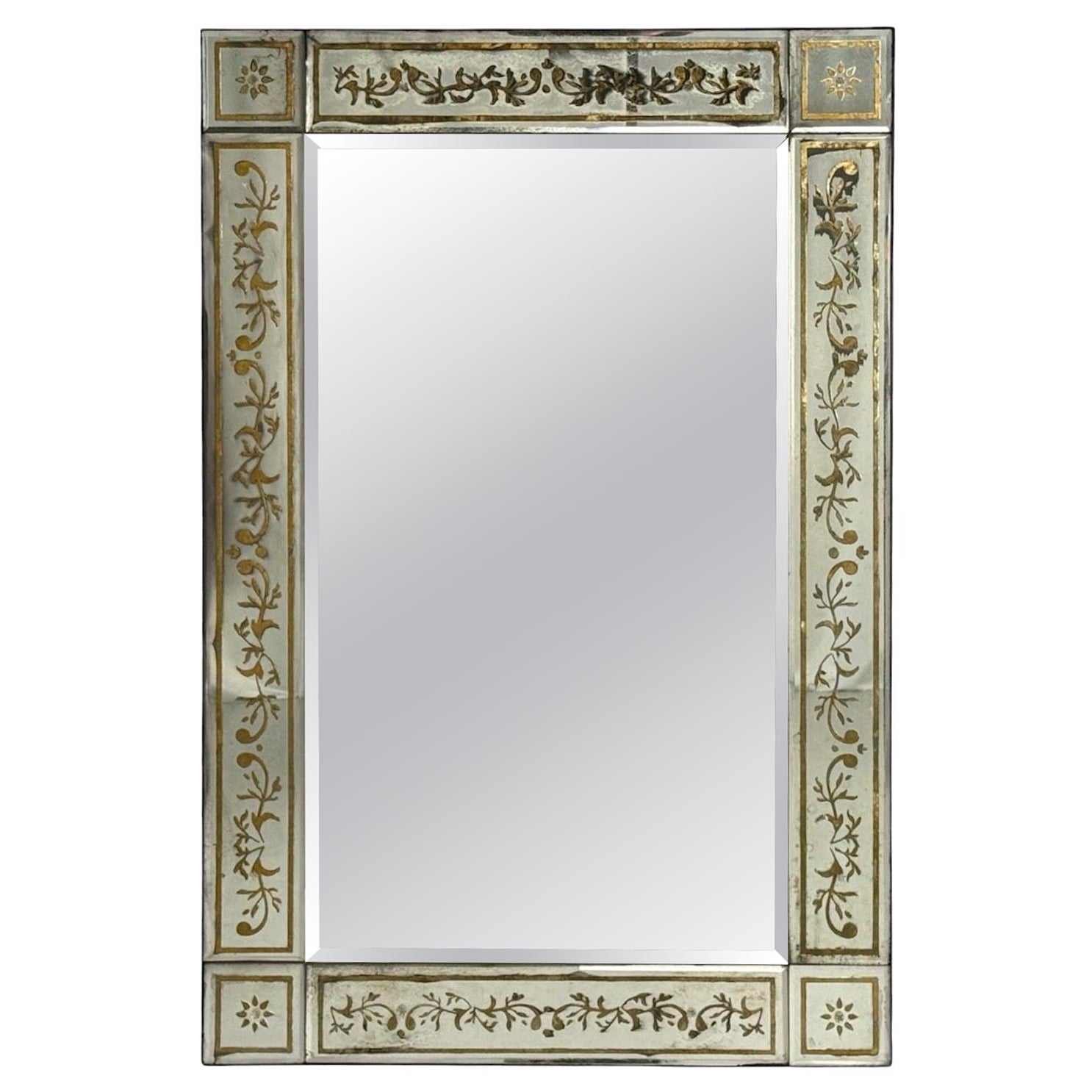 Maison Jansen Style, Verre Églomisé Glass, Wood, Venetian Wall Mirror, 20th c. en vente