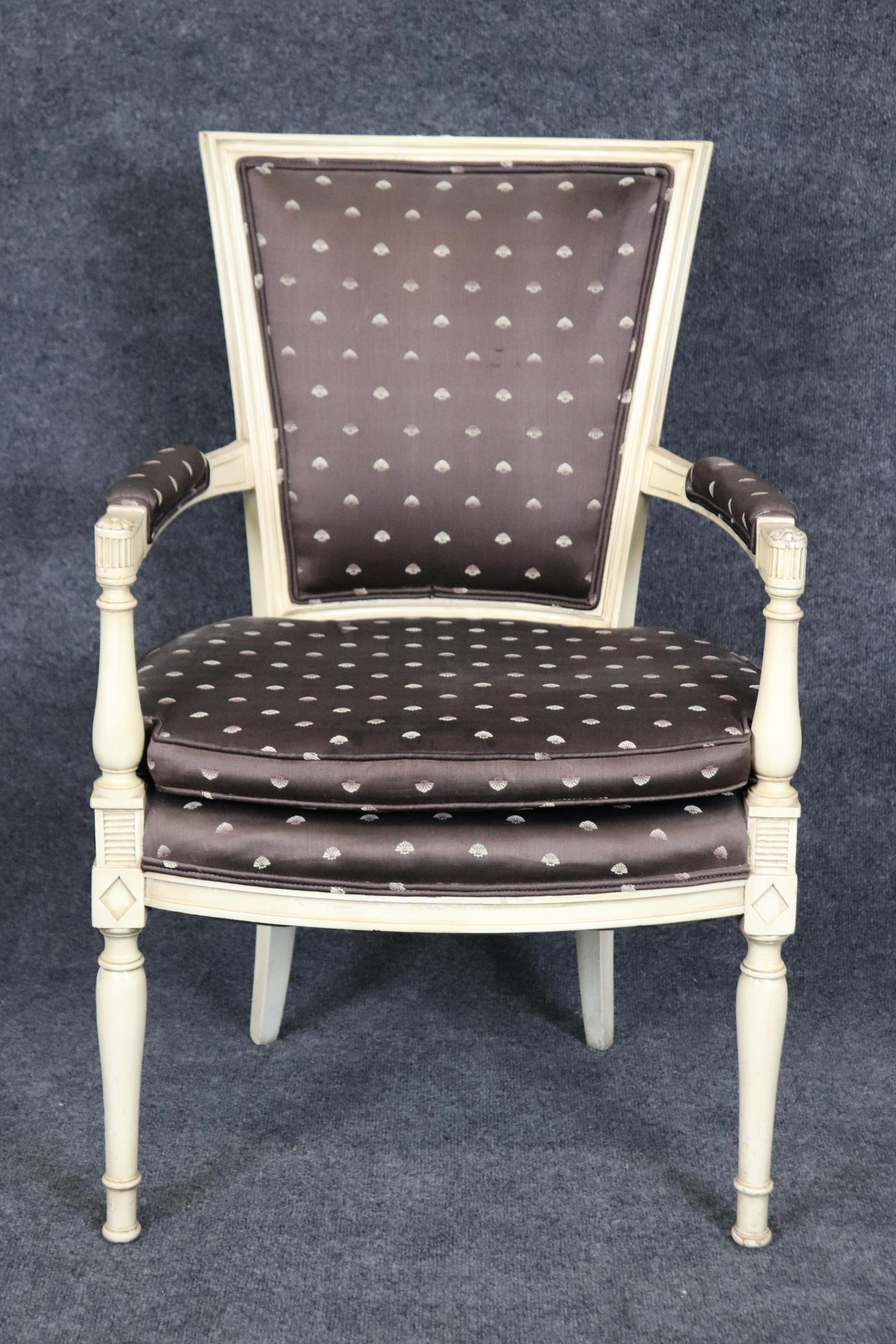 Maison Jansen Style White Painted Upholstered French Directoire Desk Armchair In Good Condition For Sale In Swedesboro, NJ