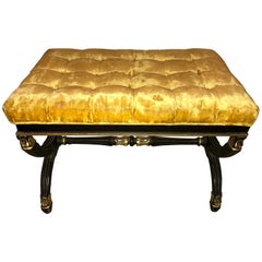 Maison Jansen Style "X" Form Ebony and Parcel-Gilt Decorated Footstool or Bench Maison Jansen Style "X" Form Ebony and Parcel-Gilt Decorated Footstool or Bench