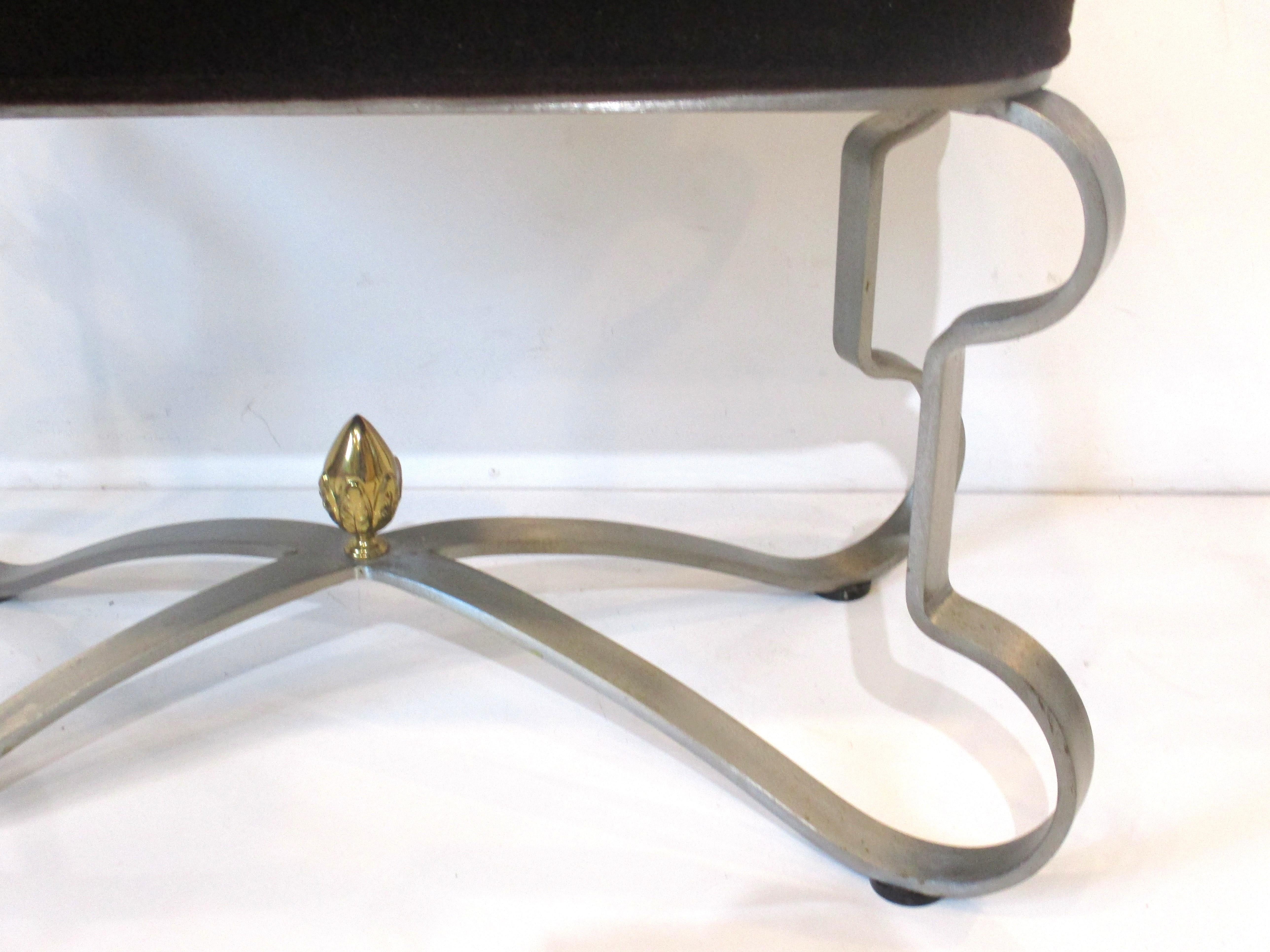 Maison Jansen Styled Metal / Upholstered Stool In Good Condition For Sale In Cincinnati, OH