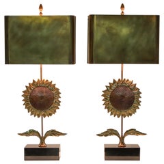 Maison Jansen Sunflower Pair of Lamps