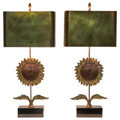 Maison Jansen Sunflower Pair of Lamps