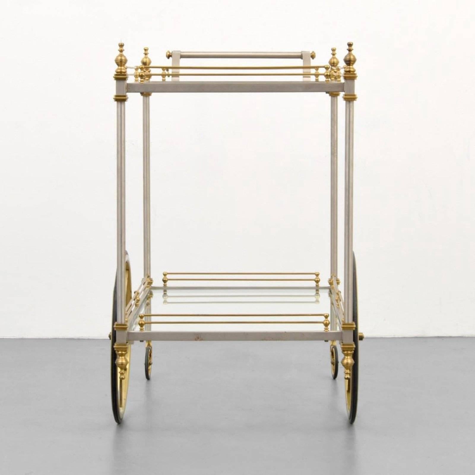 Gorgeous chrome and brass bar/tea cart by Maison Jansen.